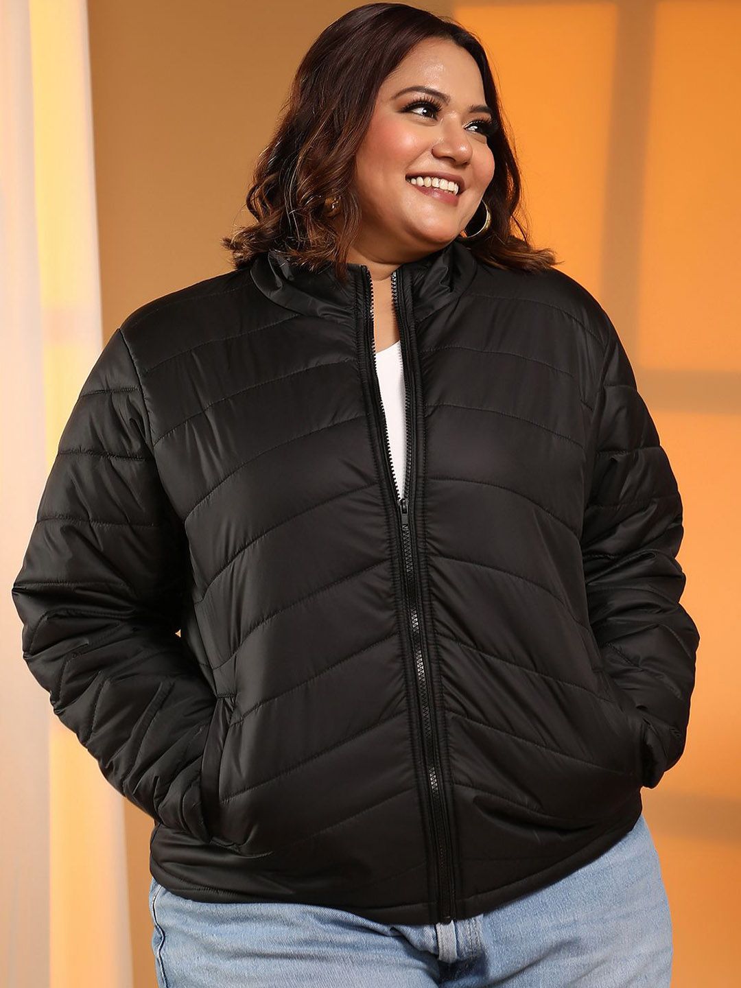 Instafab Plus Size Women Solid Lightweight Quilted Jacket