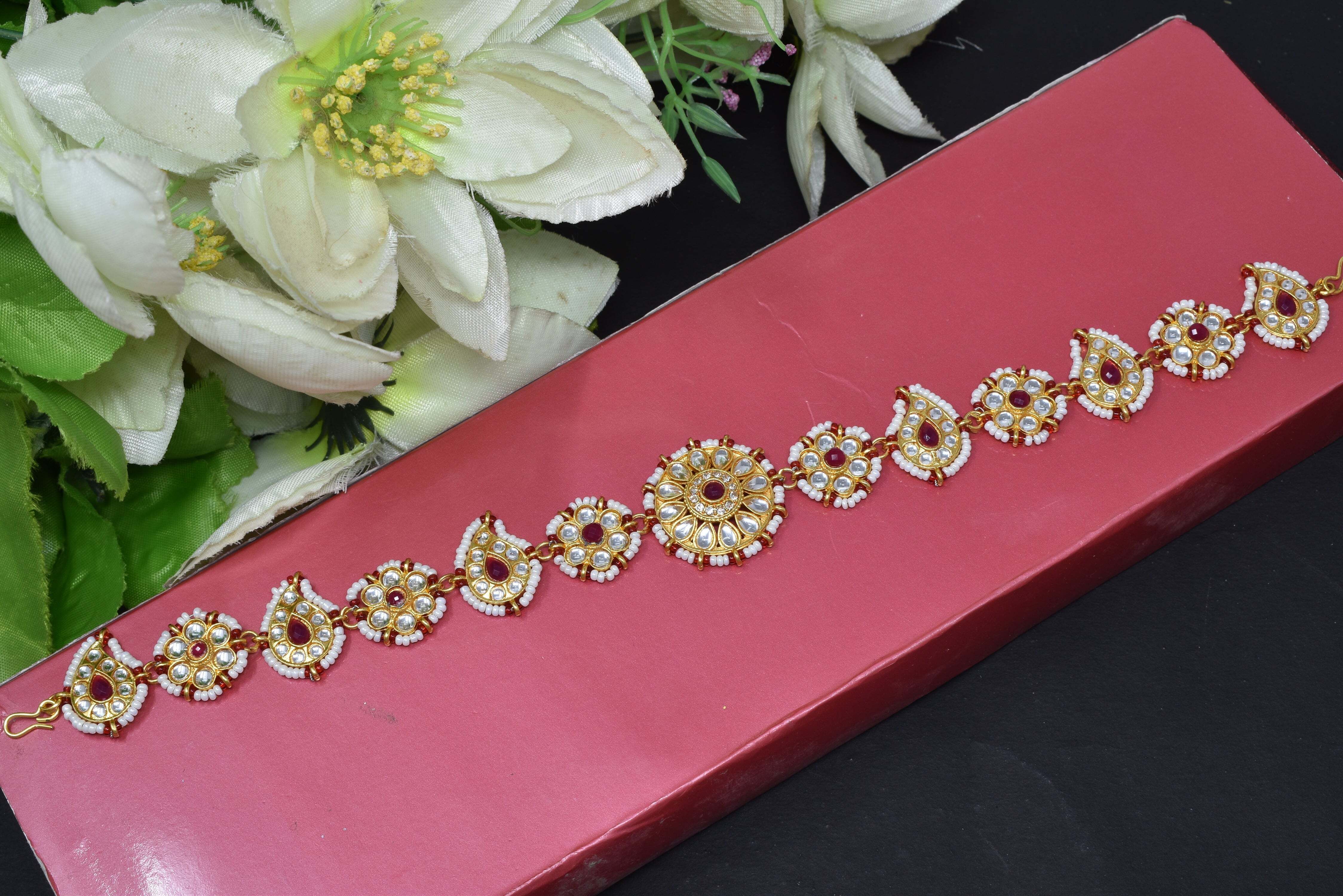 MEIRA JEWELLERY Gold-Plated Artificial Stones Studded Matha Patti Head Jewellery-picture-26