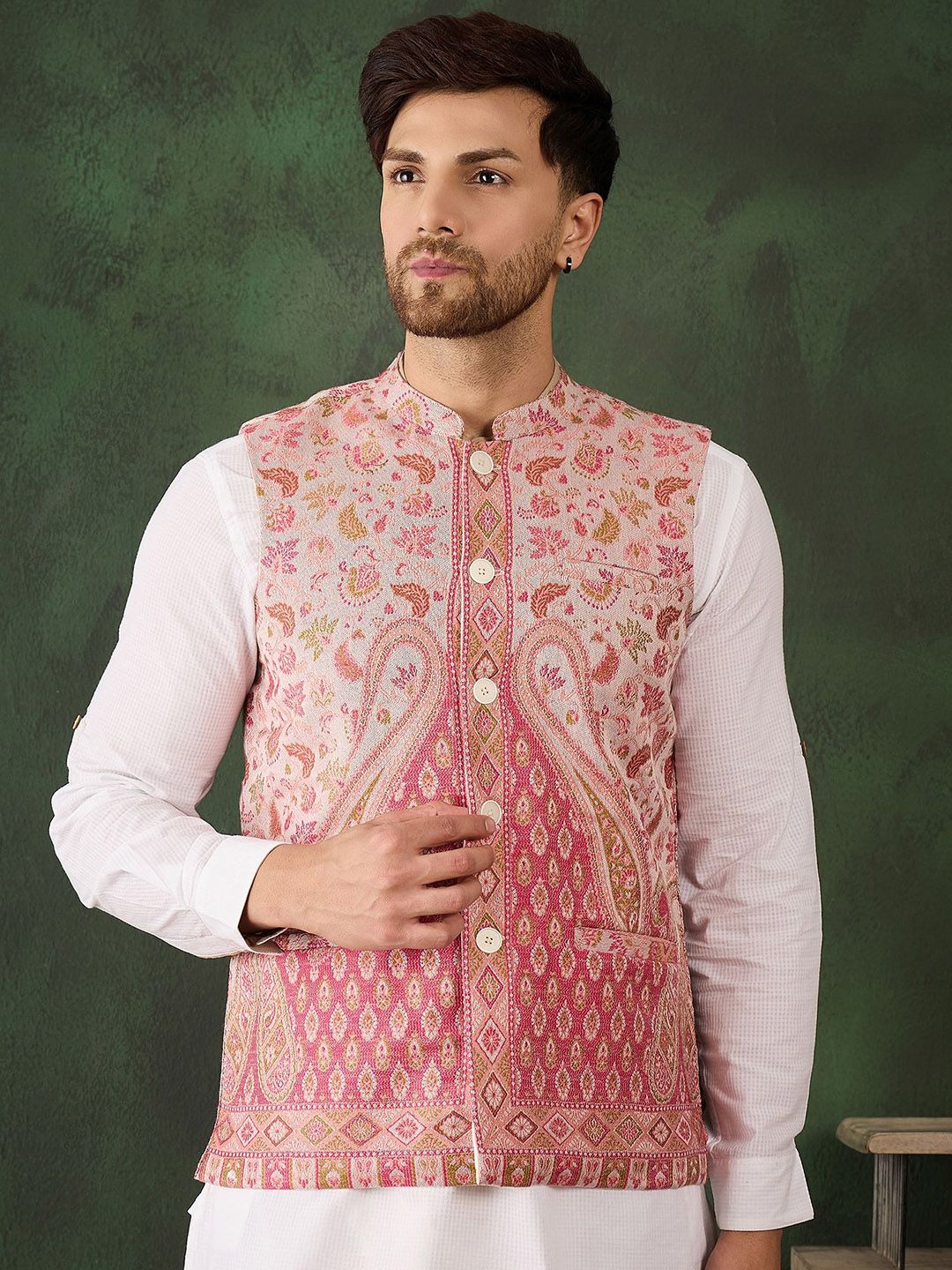 Sangria Men Woven Design Winter Pashmina Nehru Jackets-image-5
