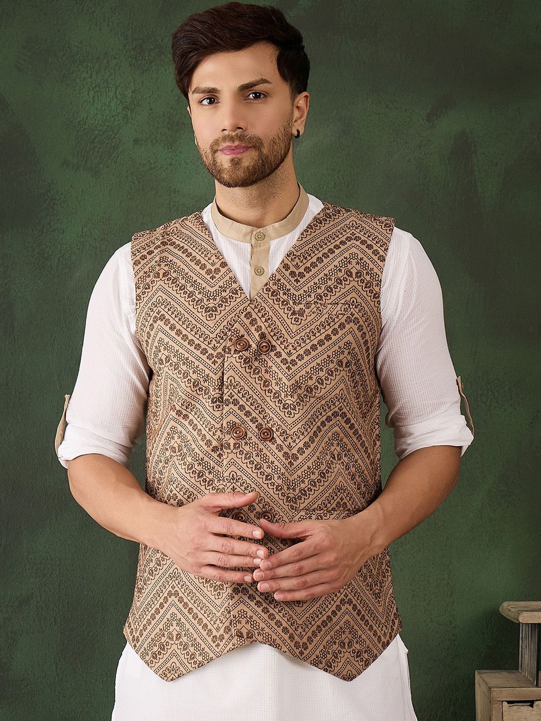 Sangria Men Woven Design Winter Pashmina Nehru Jacket-image-26