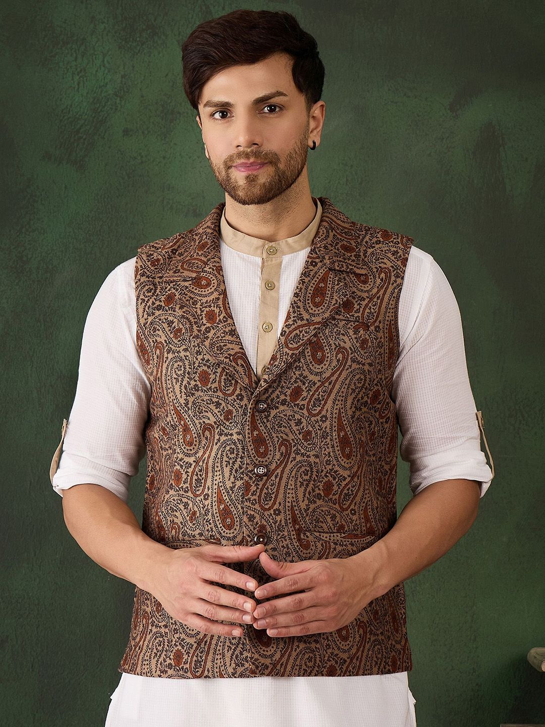 Sangria Men Woven Design Winter Pashmina Nehru Jacket-image-1