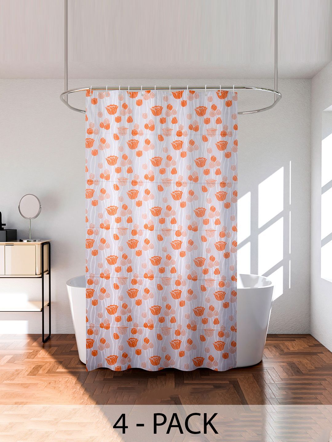 Kuber Industries Orange & Transparent 4 Pieces Printed Waterproof Shower Curtains-picture-37