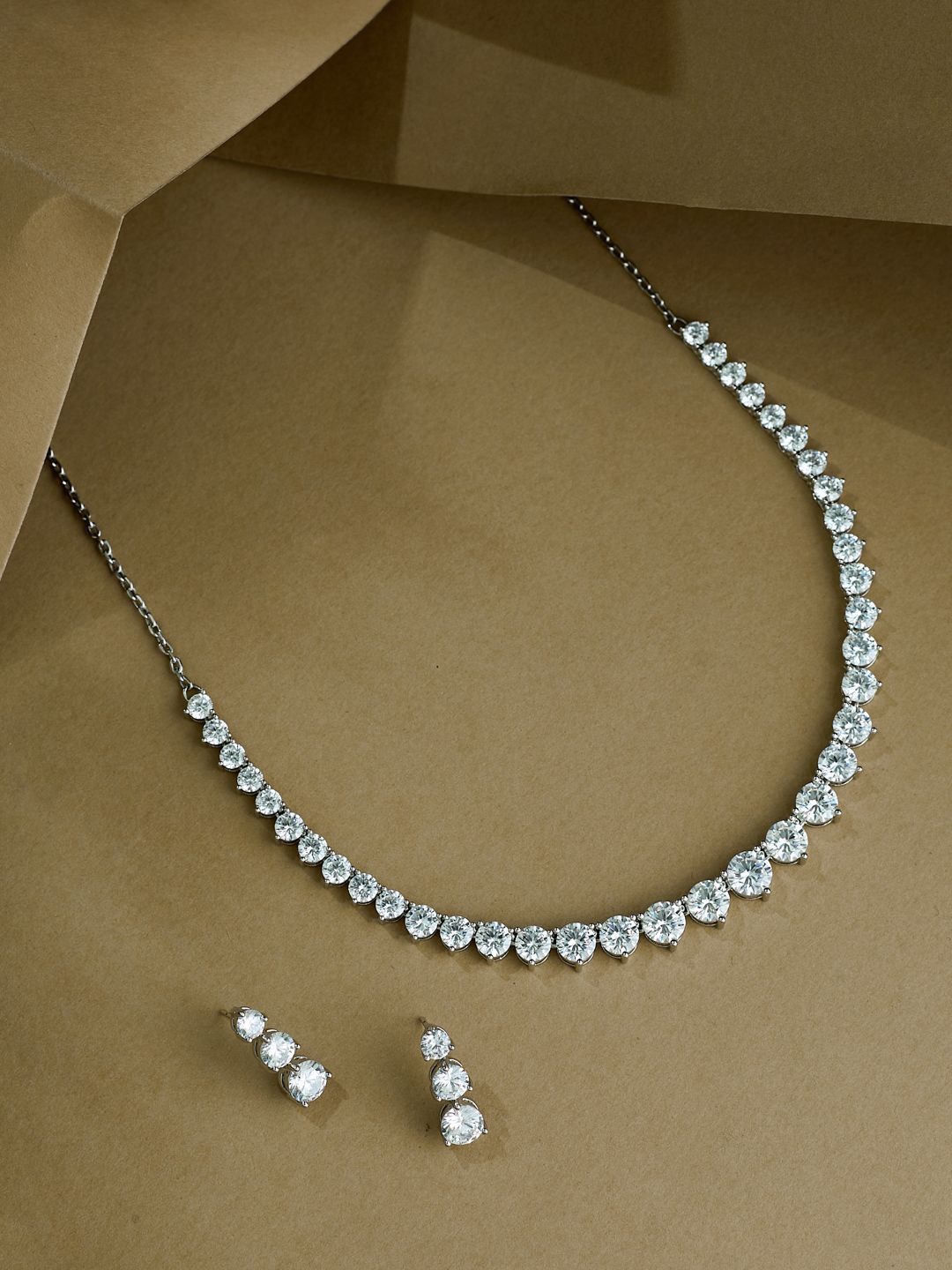 nuyug Yinara Silver-Plated CZ Stone-Studded Solitaire Jewellery Set-picture-1