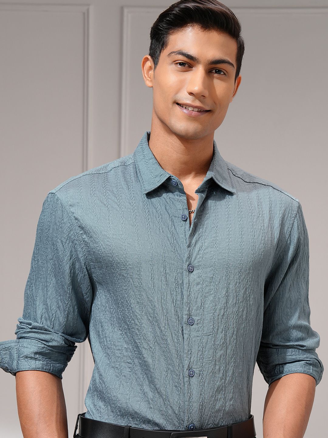HIGHLANDER Men Jacquard Textured Casual Cotton Shirt-picture-34