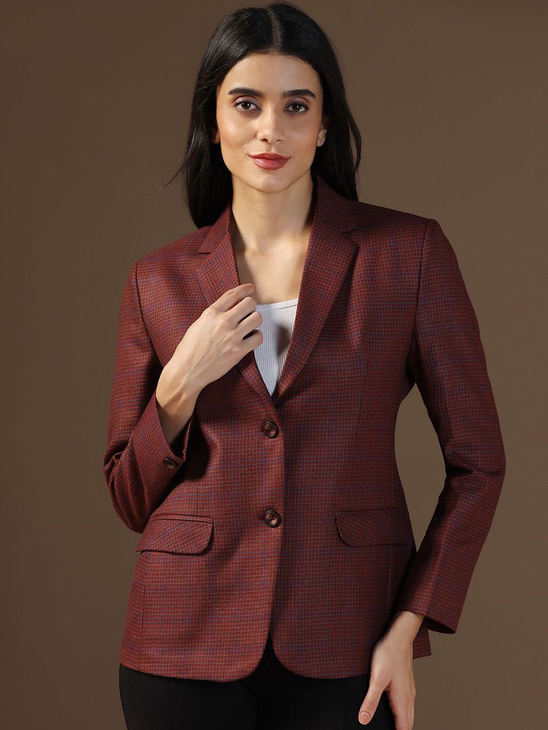 TAHVO Checked Single Breasted Formal Blazers-picture-12