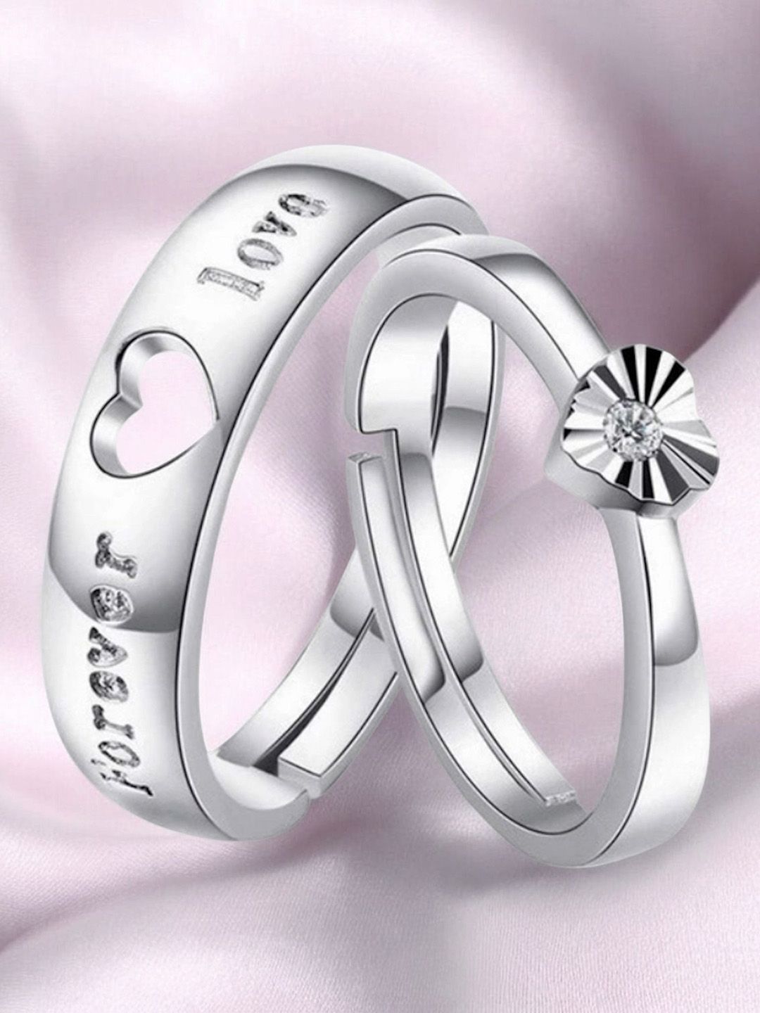 Nilu's Collection Set Of 2 92.5 Sterling Silver-Plated CZ-Studded Adjustable Finger Rings-picture-34