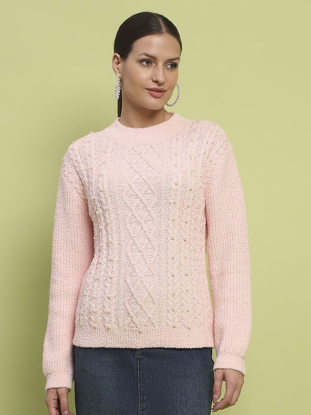 Madame Women Cable Knit Self Design Pullover-picture-14