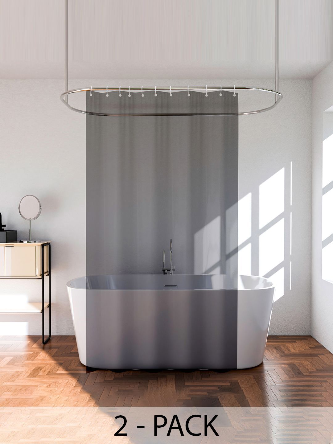 Kuber Industries Black & Transparent 2 Pieces Waterproof Shower Curtains-picture-33