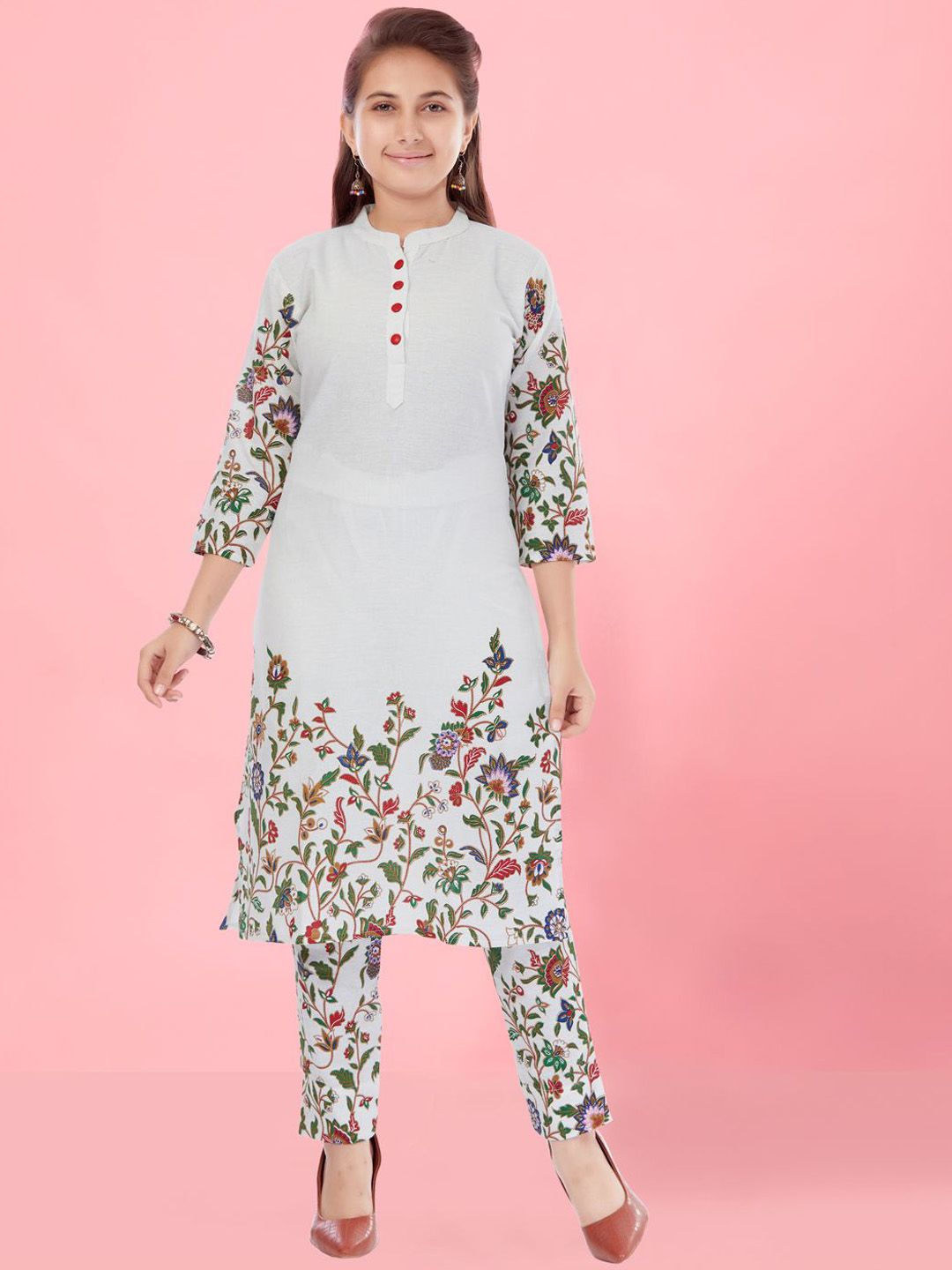 Sangria Girls Floral Printed Pure Cotton Straight Kurta & Trouser-picture-31