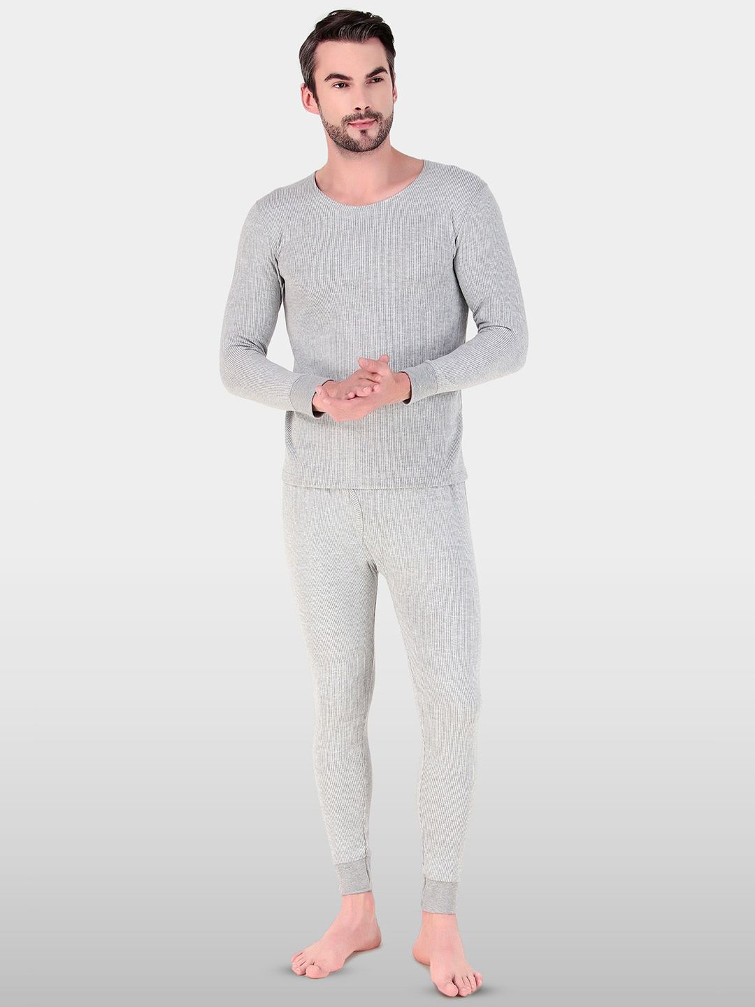 FREECULTR Men Striped Cotton Round Neck Skinny Fit Thermal Set-picture-19