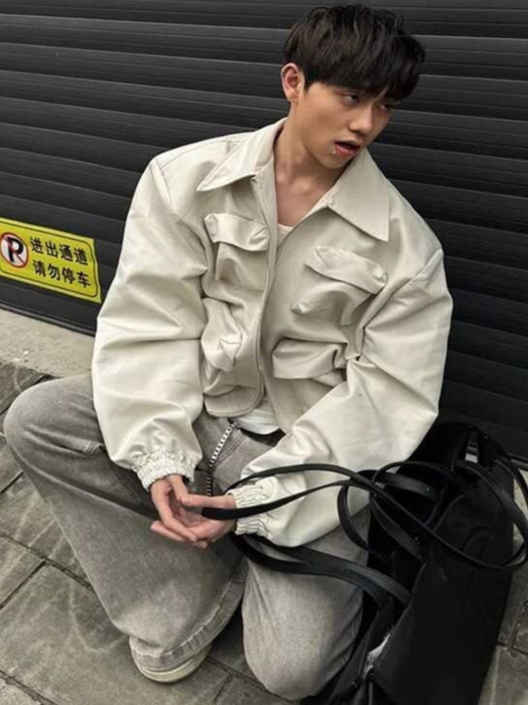 HERE&NOW Men Spread Collar Solid Casual Bomber Jacket-picture-24