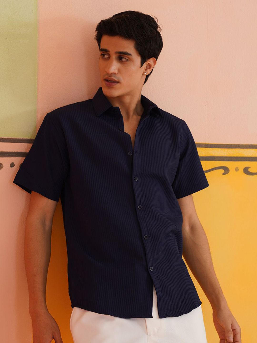Indian Needle Men Classic Spread Collar Textured Casual Shirt-picture-26