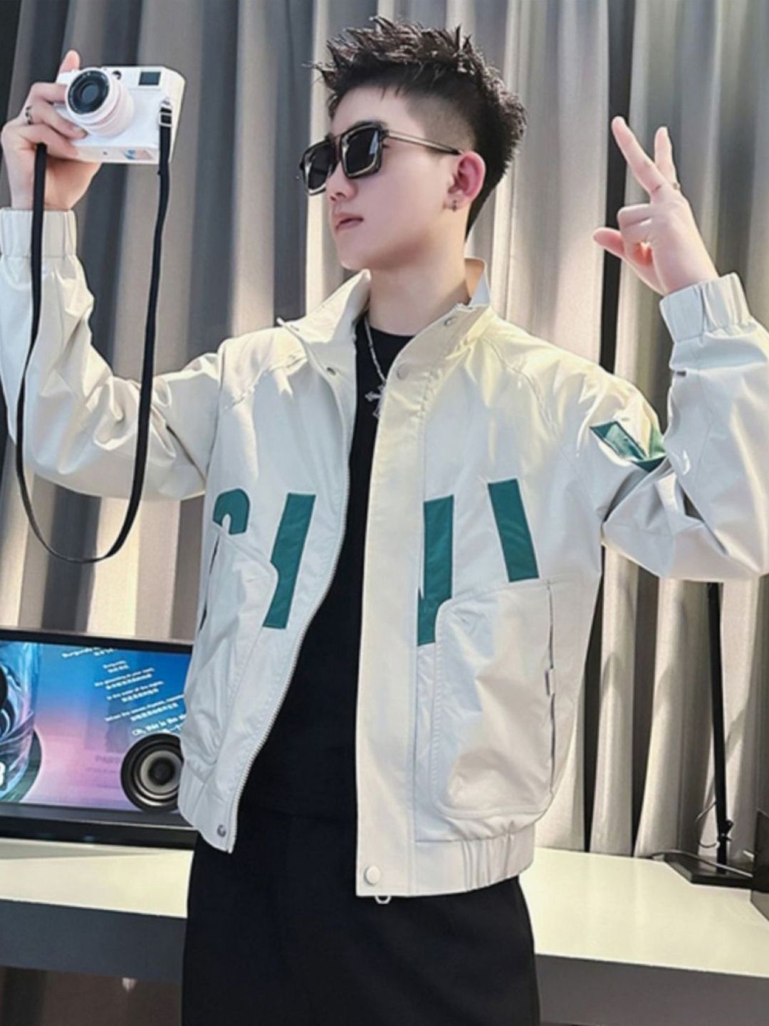 HERE&NOW Men Spread Collar Typography Printed Casual Bomber Jacket-picture-39