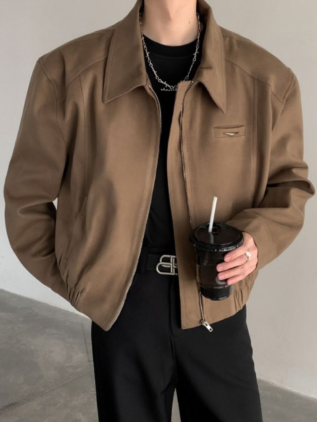 HERE&NOW Men Spread Collar Solid Casual Tailored Jacket-picture-10