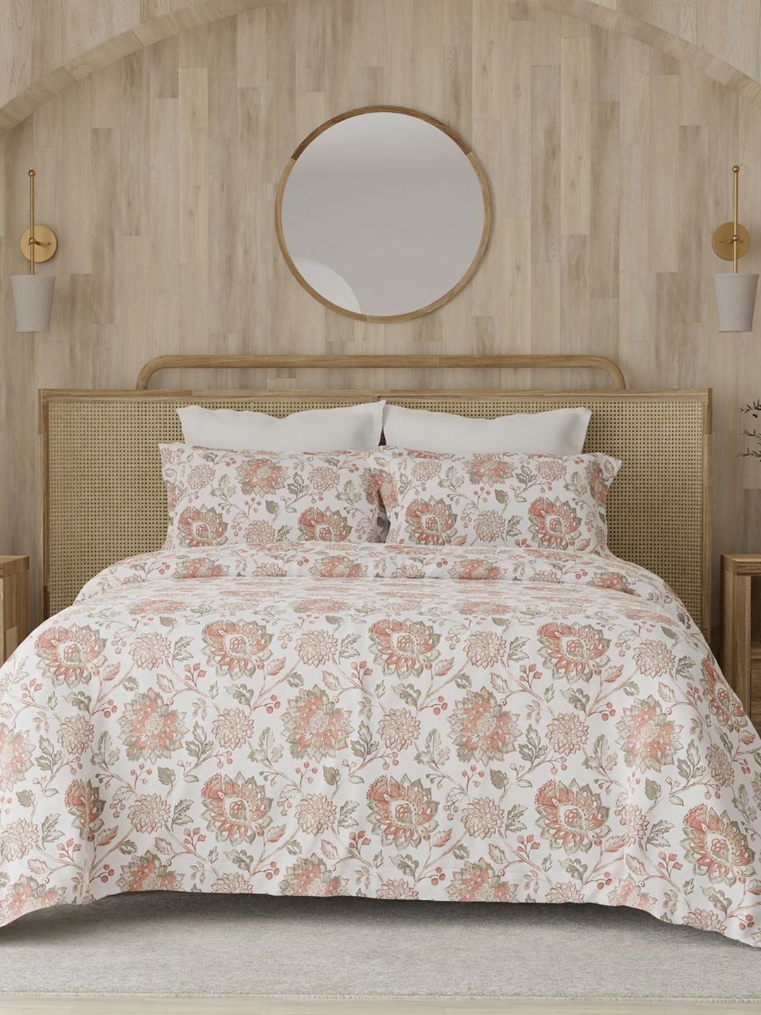 Layers Zen White & Brown Floral 220 TC Double King Bedsheet Set-2.74 m x 2.29 m-image-8
