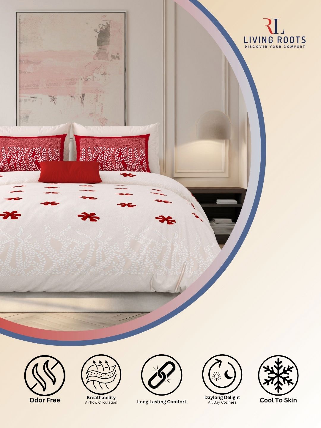 LIVING ROOTS Pink & Red Floral 210 TC King Bedsheet with 2 Pillow Covers-picture-21