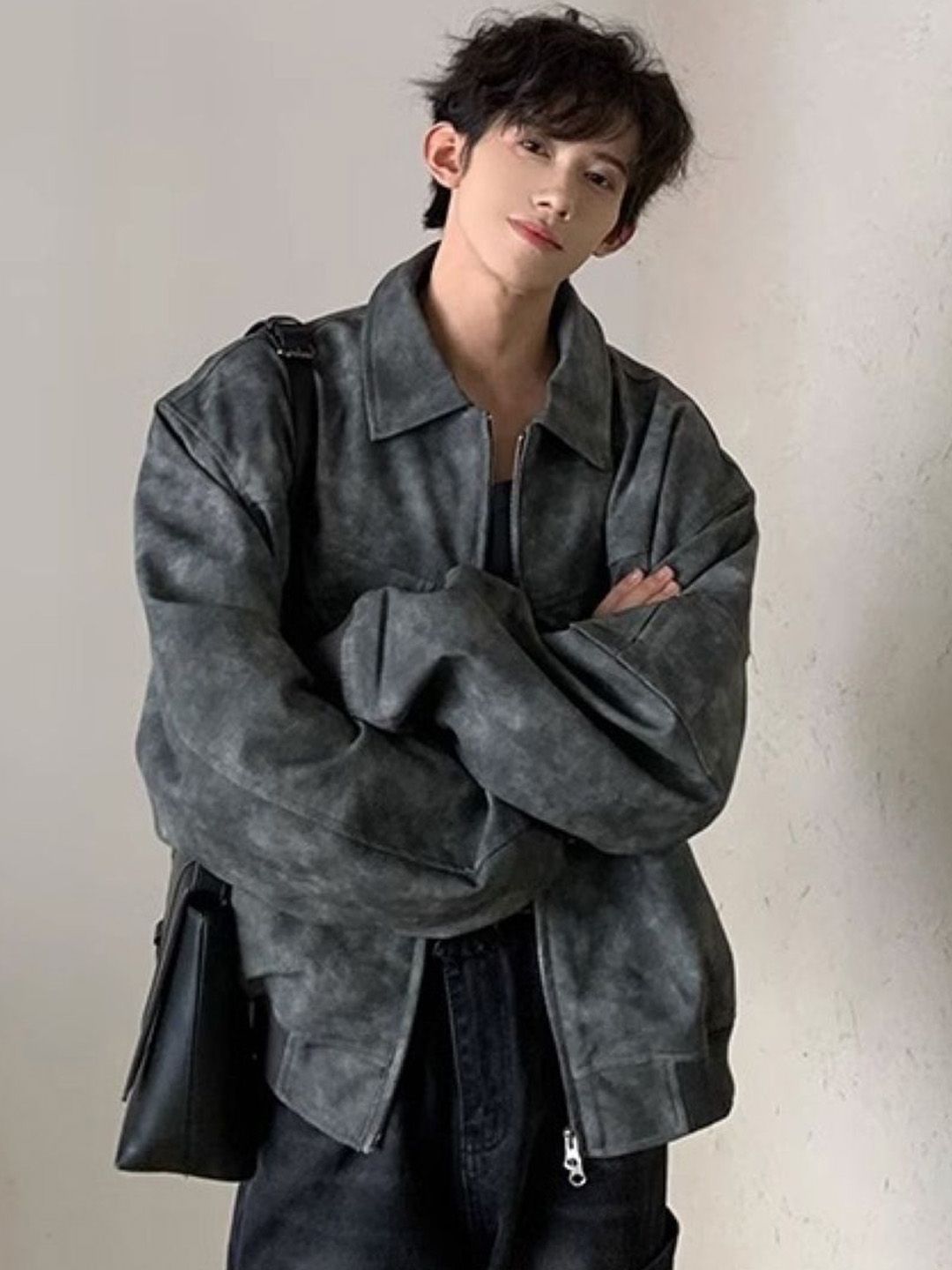 HERE&NOW Men Spread Collar Washed Self Design Casual Bomber Jacket-picture-41