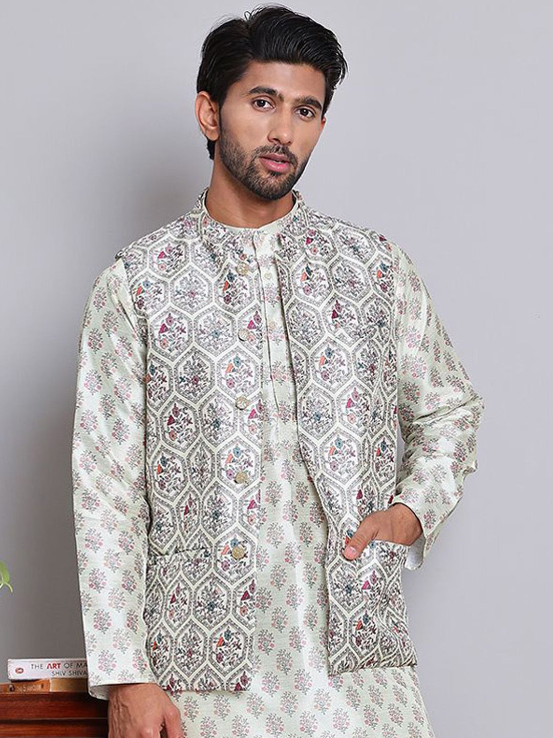 Jompers Men Floral Printed Nehru Jacket-picture-23