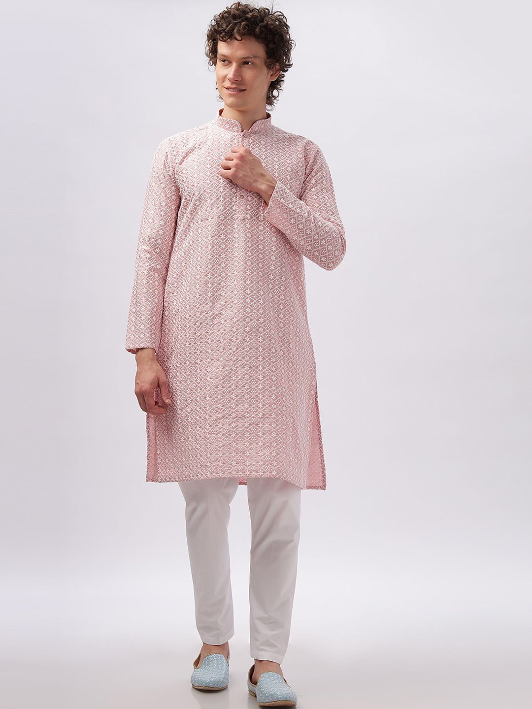 Anouk Pink Ethnic Motifs Embroidered Mandarin Collar Cotton Straight Kurta-picture-34