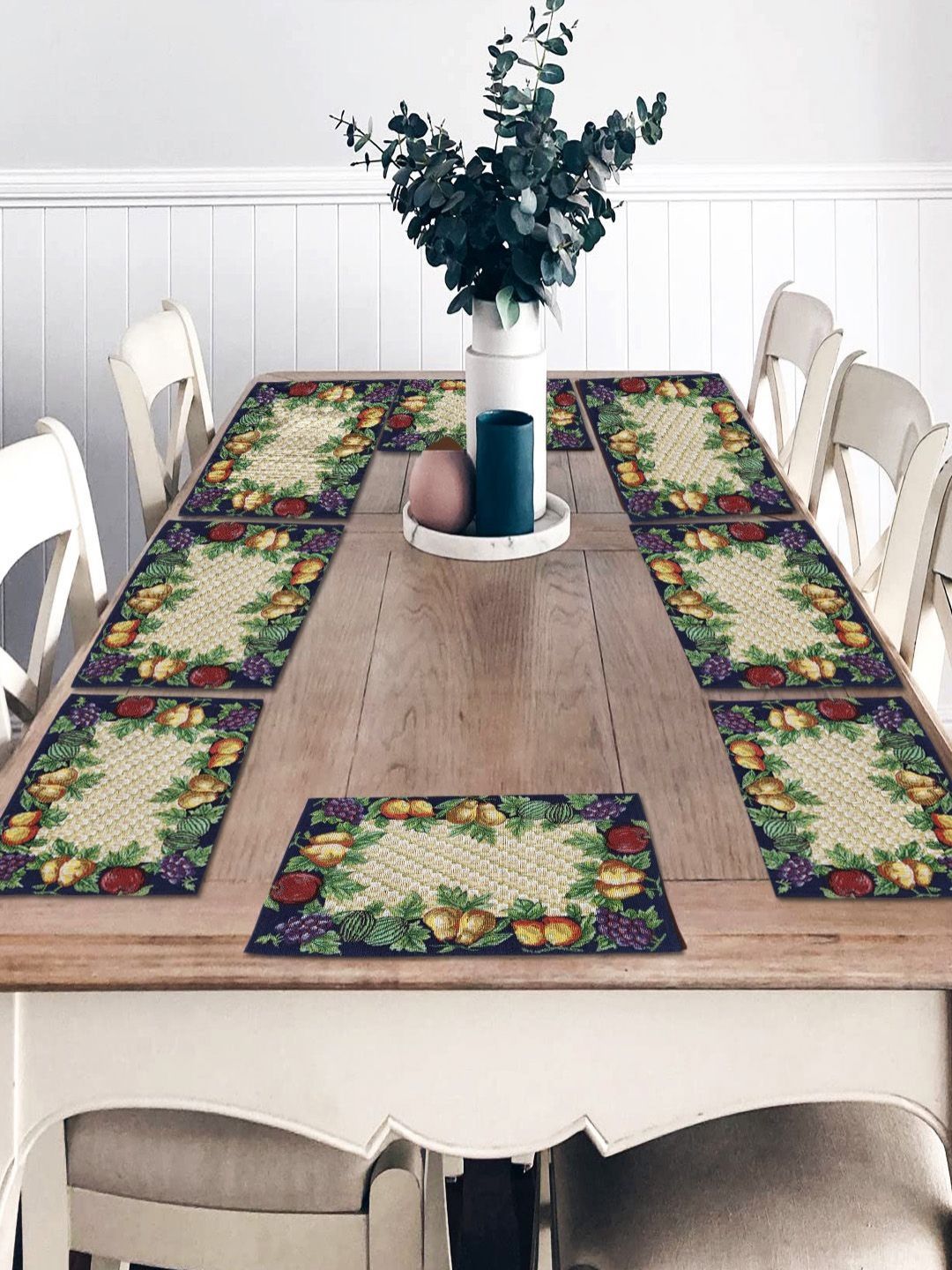 ANA 8-Pcs Beige & Green Printed Rectangular Table Placemats-picture-45