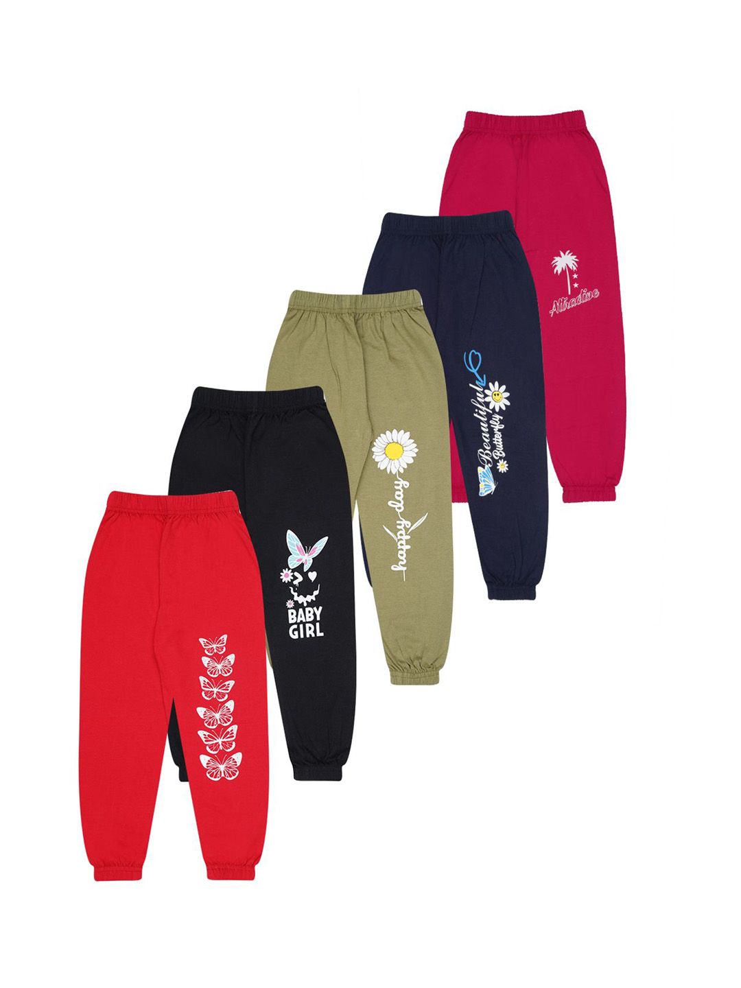 FAZZA Girls Pack Of 5 Mid Rise Cotton Joggers-picture-16