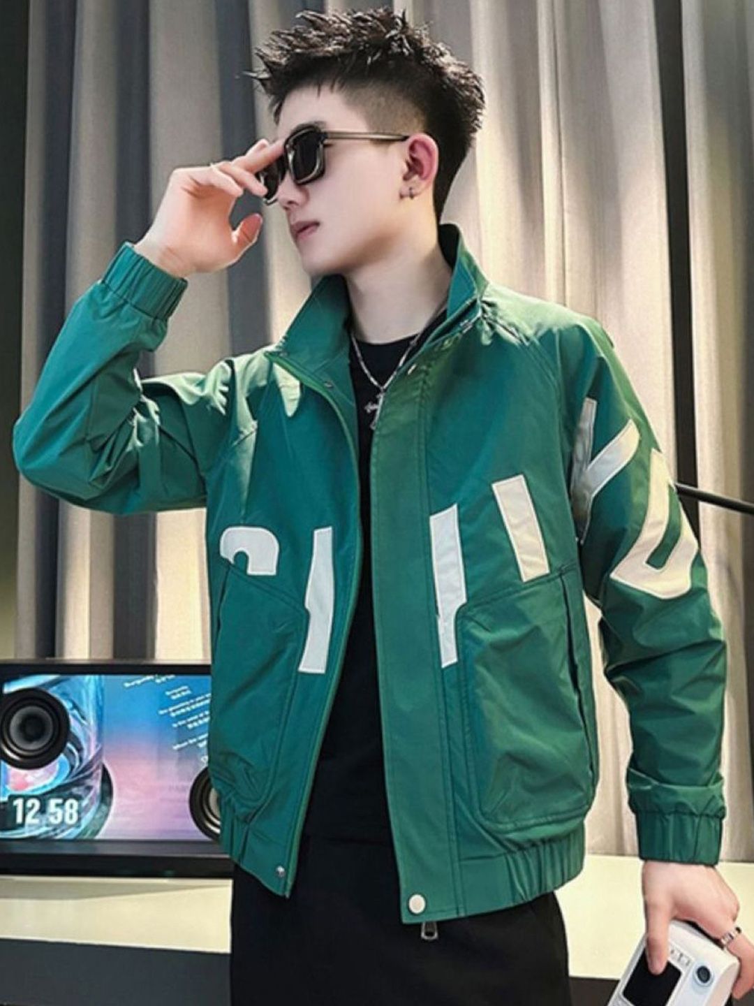 HERE&NOW Men Spread Collar Typography Printed Casual Bomber Jacket-picture-40