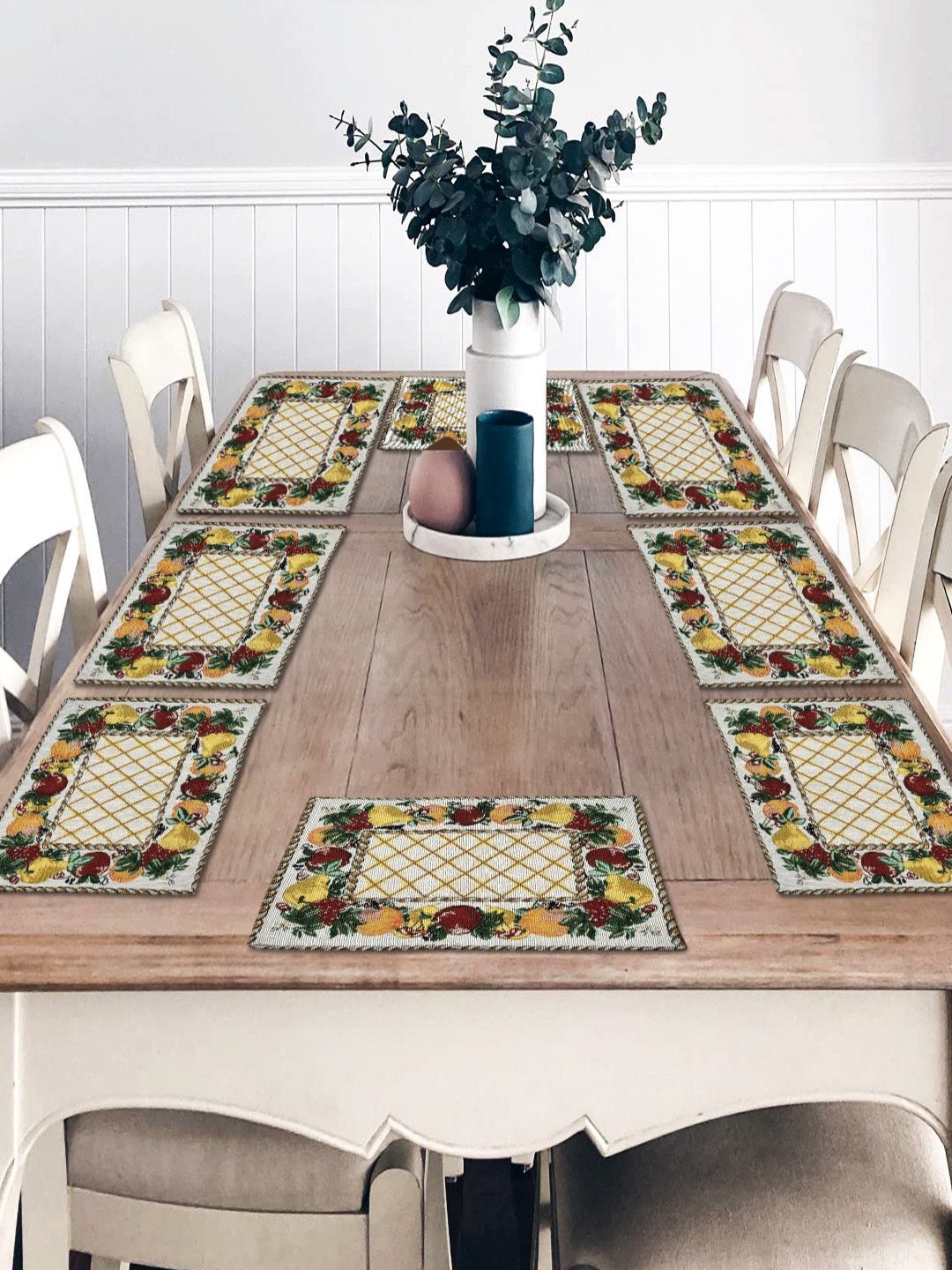 ANA 8-Pcs Beige & Green Printed Rectangular Table Placemats-picture-14