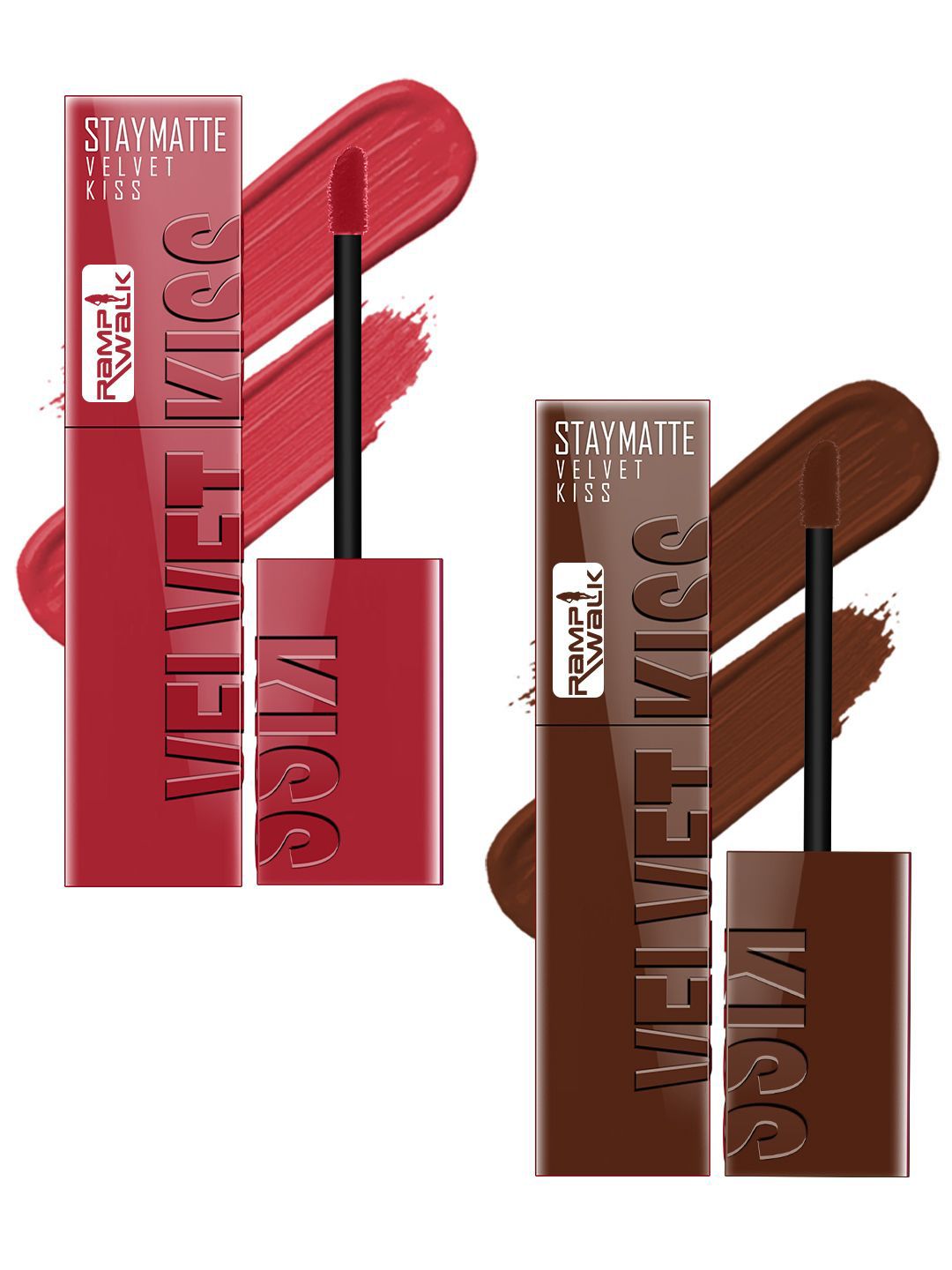 Ramp Walk Set Of 2 Velvet Kiss Liquid Lipstick 3.5 ml Each - Matte Red-Dark Brown-picture-14
