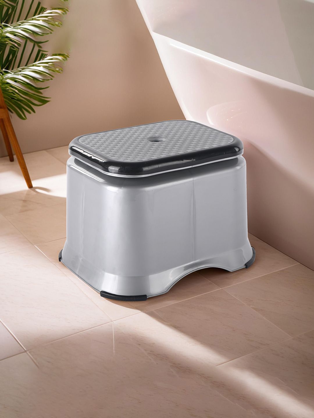 Kuber Industries Grey & Black Anti-Slip Bathroom Stool