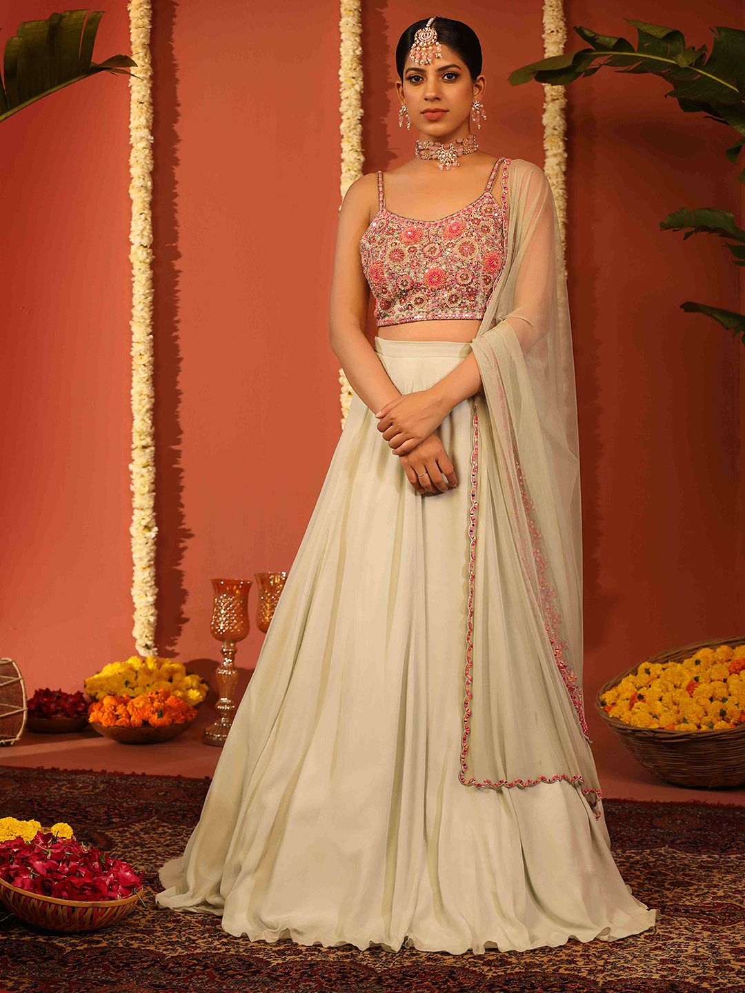 The Front Row Embellished Mirror Work Ready to Wear Lehenga & Blouse With Dupatta-picture-38