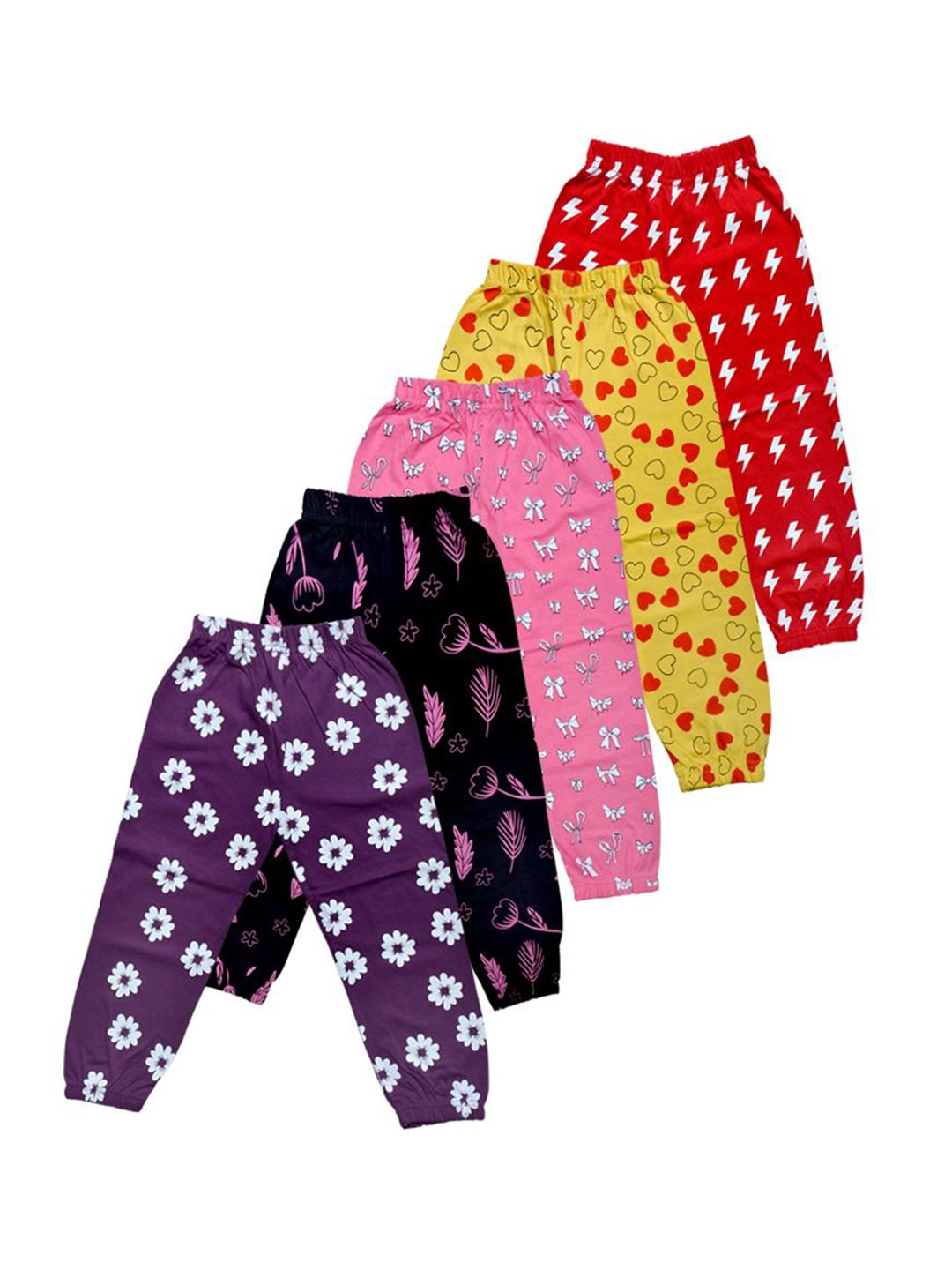 FAZZA Girls Pack Of 5 Conversational Printed Pure Cotton Joggers-picture-15