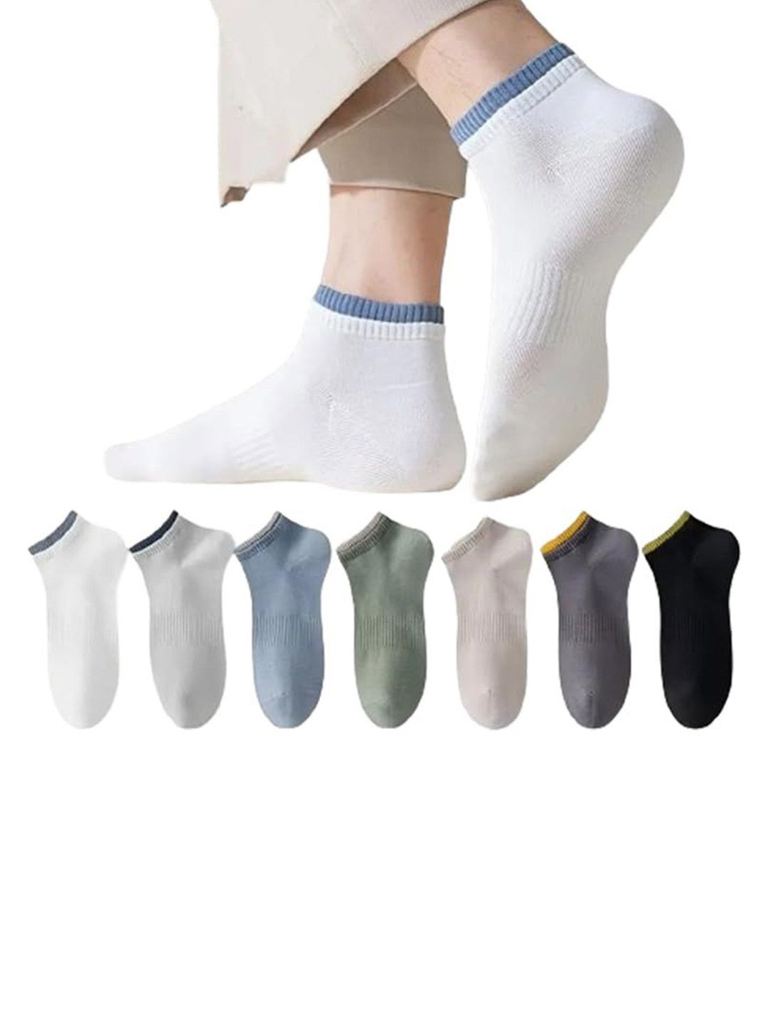 Sockscarving Pack Of 7 Cotton Ankle-Length Socks-image-44