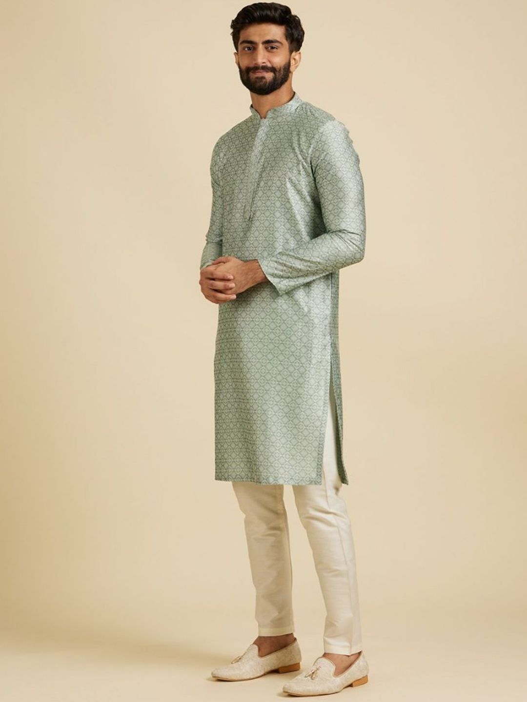 All Over Printed Mandrain Collar Straight Kurta Pajama Set