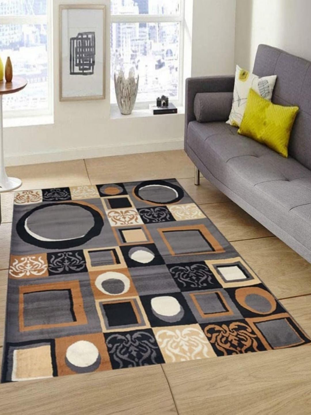 Samjeeda Handloom carpets Grey & Brown Geometric Printed Anti-Skid Carpet-picture-23