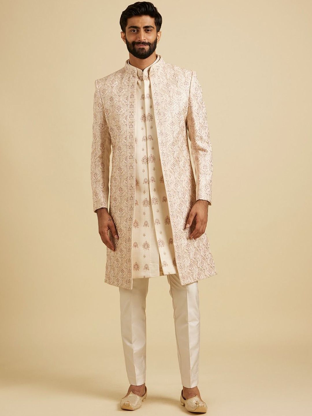 Manyavar Men Embroidered Mandarin Collar Sherwani Set-picture-27