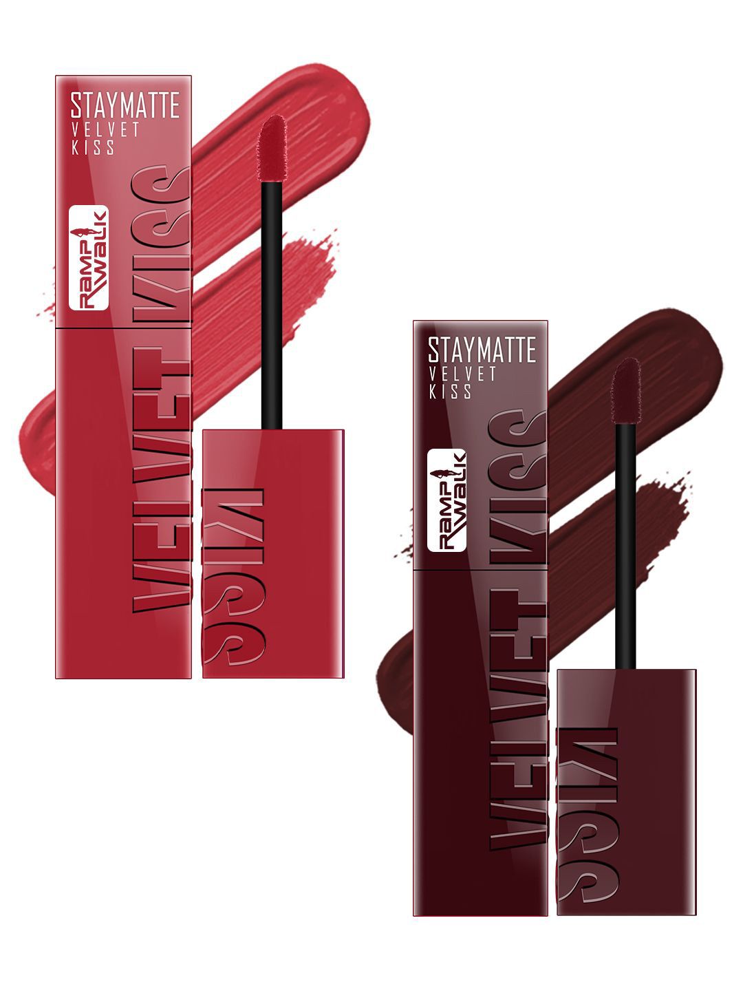 Ramp Walk Set Of 2 Velvet Kiss Waterproof Liquid Lipstick 3.5 ml Each - Matte Red-Maroon-picture-21