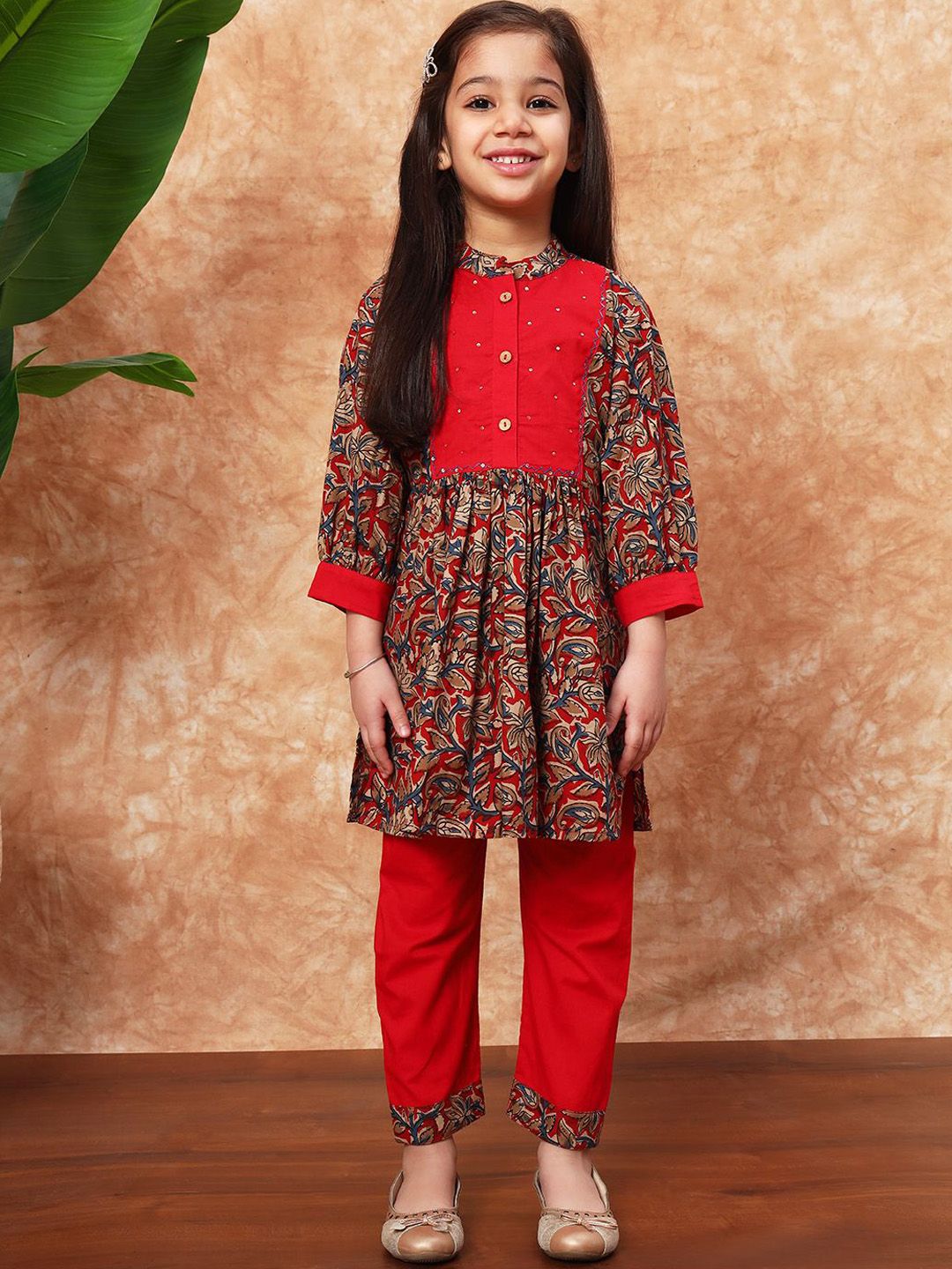 Readiprint Fashions Girls Floral Printed Pleated Pure Cotton A-Line Kurta with Palazzos-picture-21