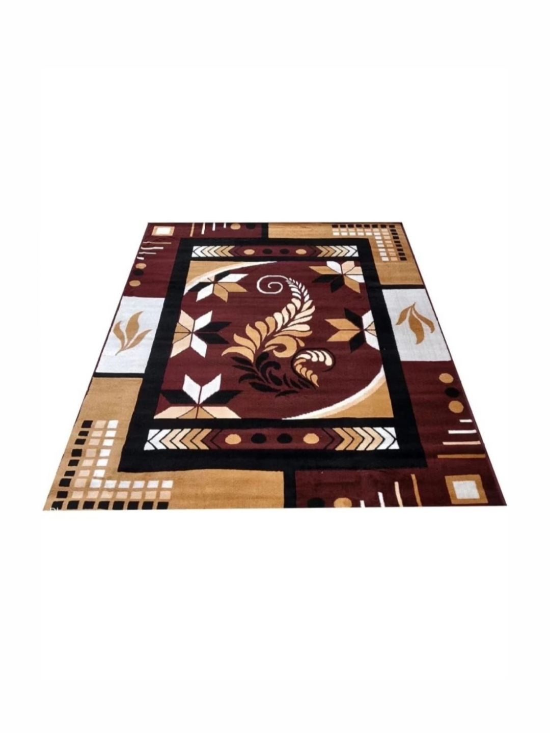 Samjeeda Handloom carpets Brown & Cream Colored Floral Printed Anti-Skid Carpet-image-45