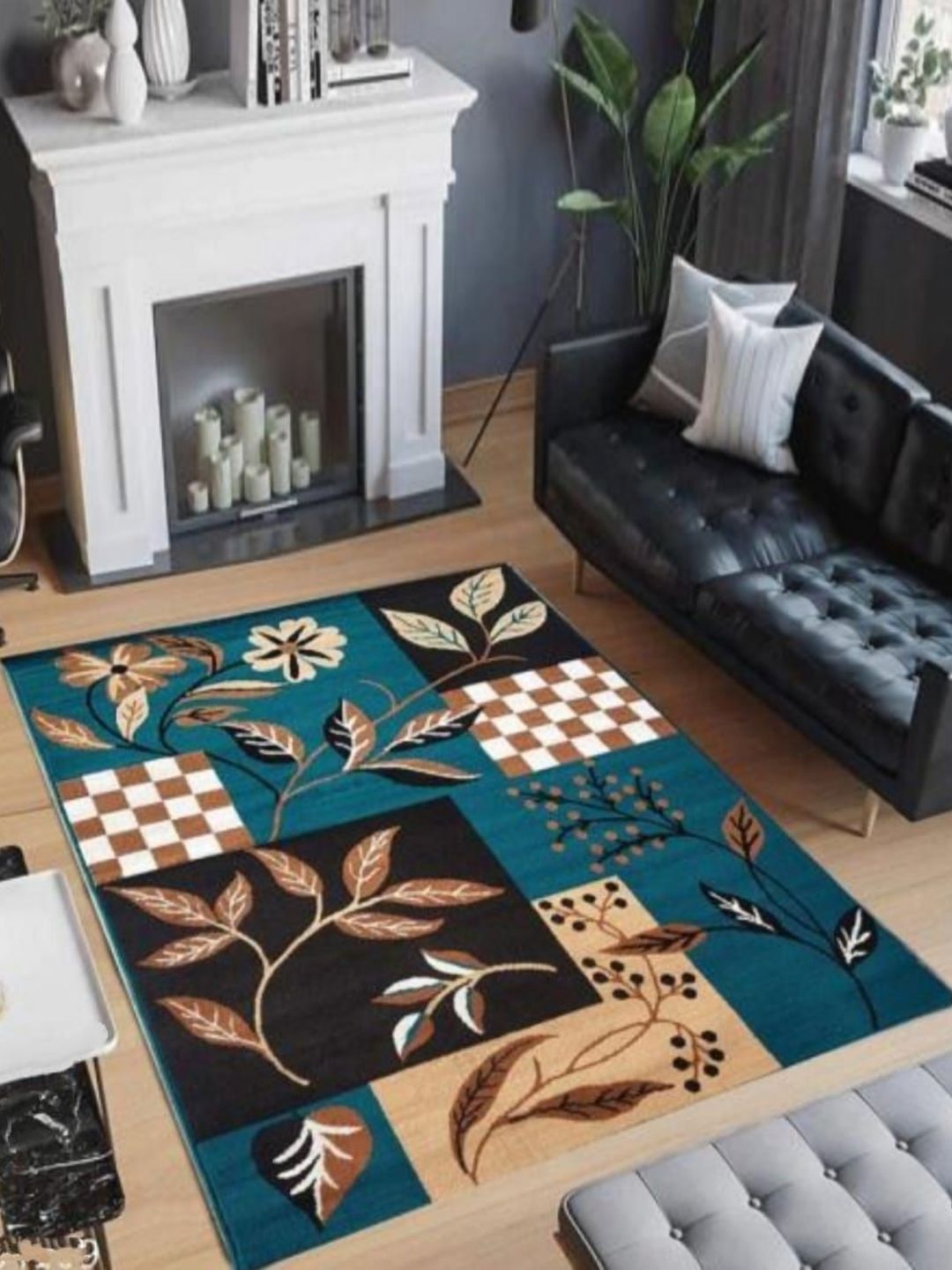 Samjeeda Handloom carpets Blue & Brown Floral Printed Anti-Skid Carpet-picture-16