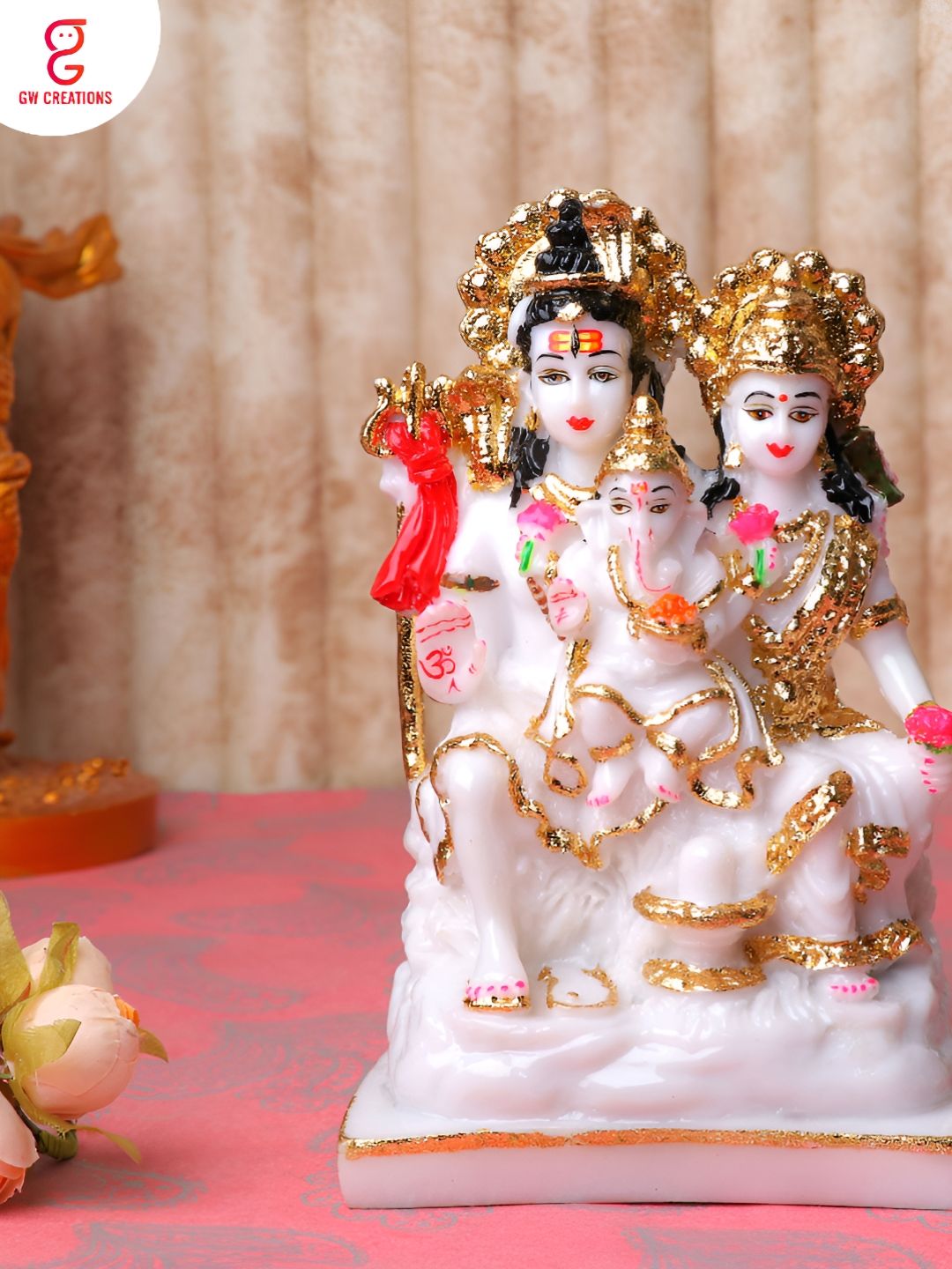 GW CREATIONS Gold-Toned & White Lord Shiv Parivar Marble Religious Idol Showpiece-image-36