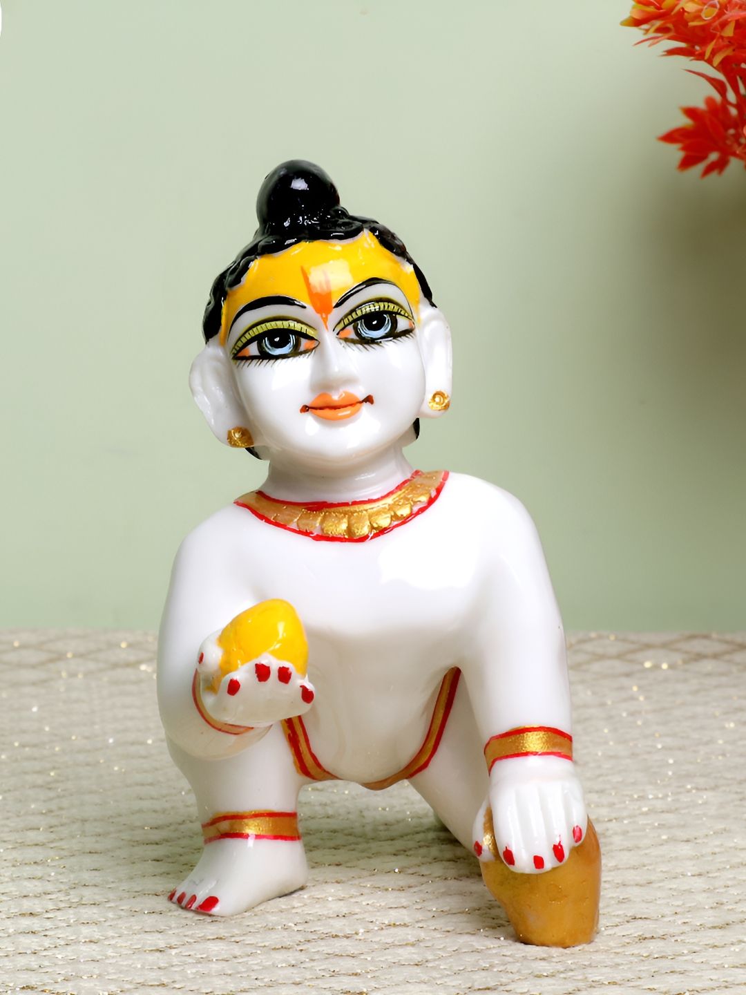 GW CREATIONS White & Yellow Lord Laddu Gopal Marble Religious Idol Showpiece-picture-39
