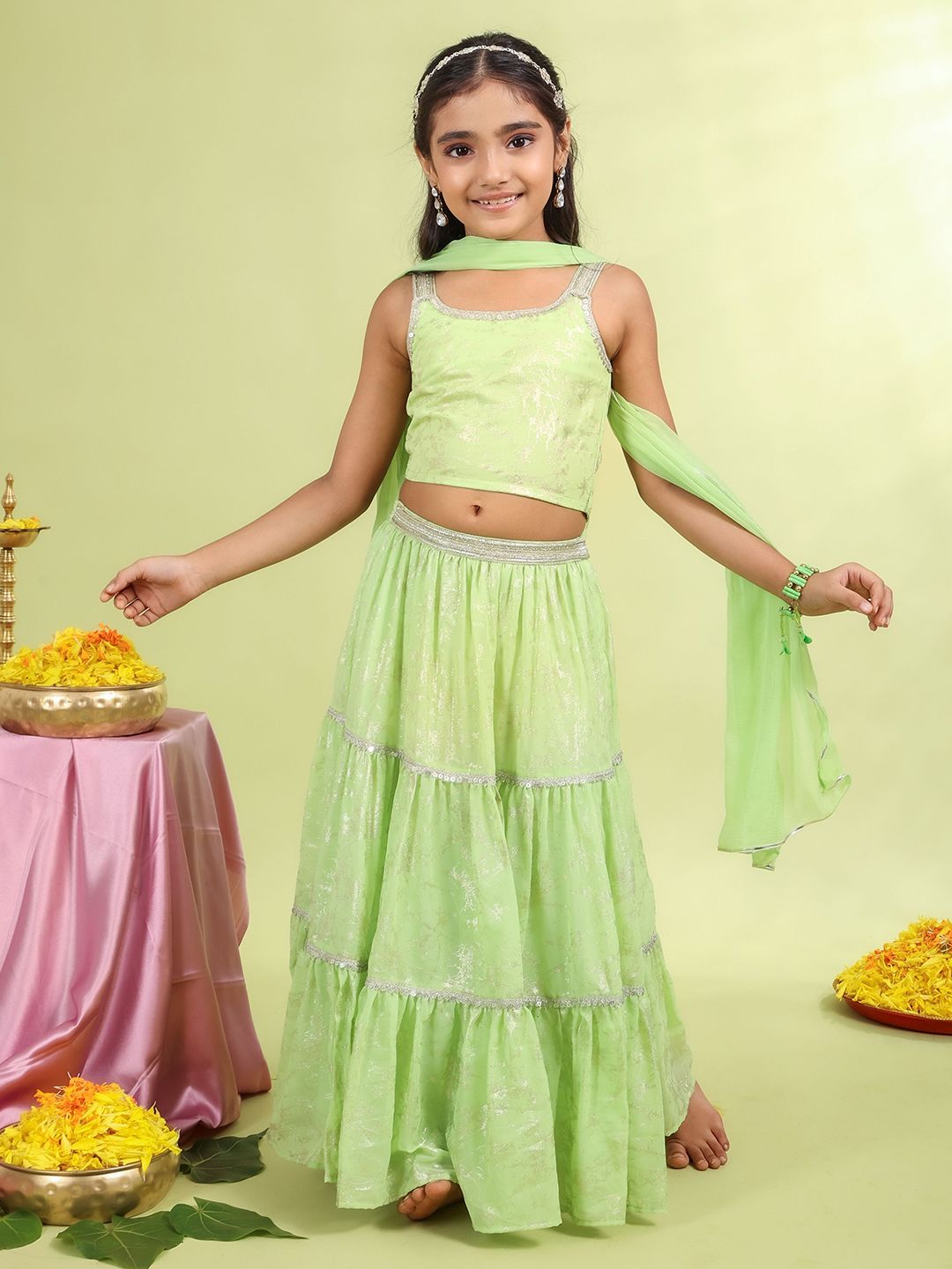 MASTARANG Girls Embellished Sequinned Ready to Wear Lehenga & Blouse With Dupatta-image-8