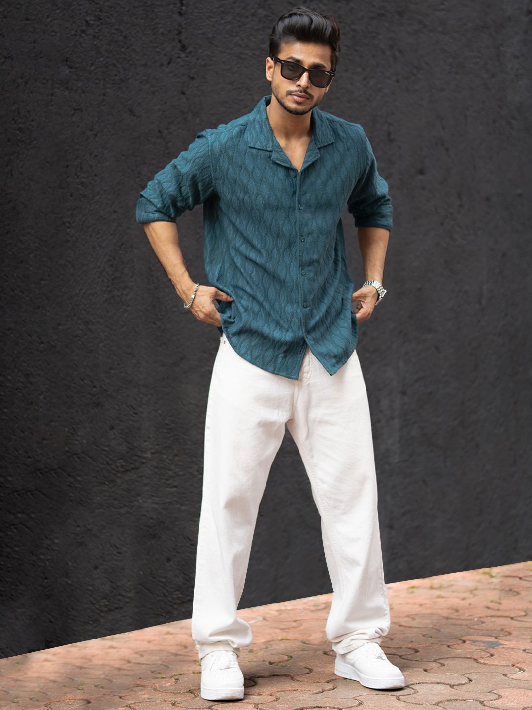 Men's Textured Peach Cuban Collar Relaxed Fit Shirt