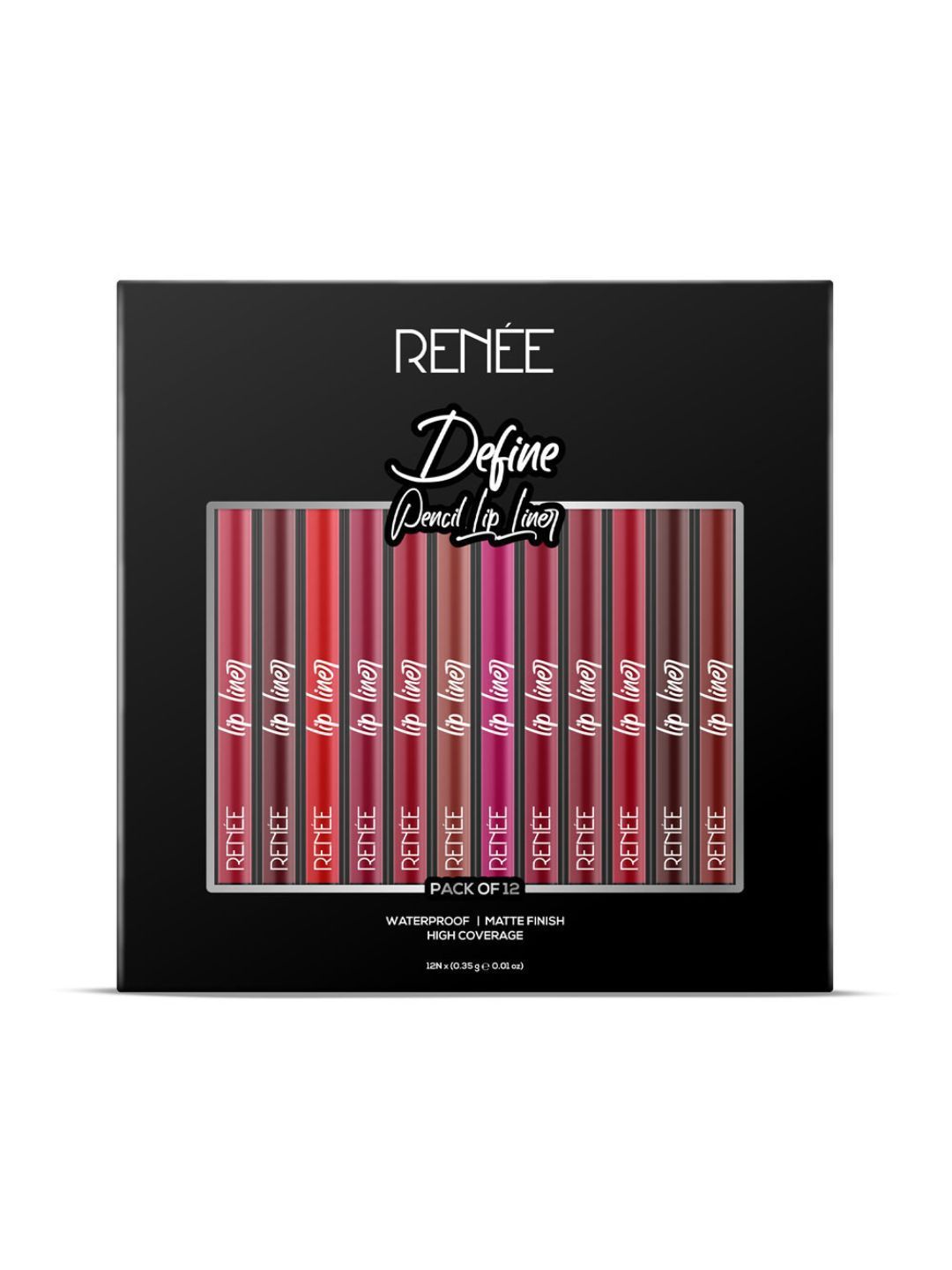 Renee Define Set Of 12 Matte Pencil Lip Liner With Vitamin E & Castor Oil - 0.35 g Each