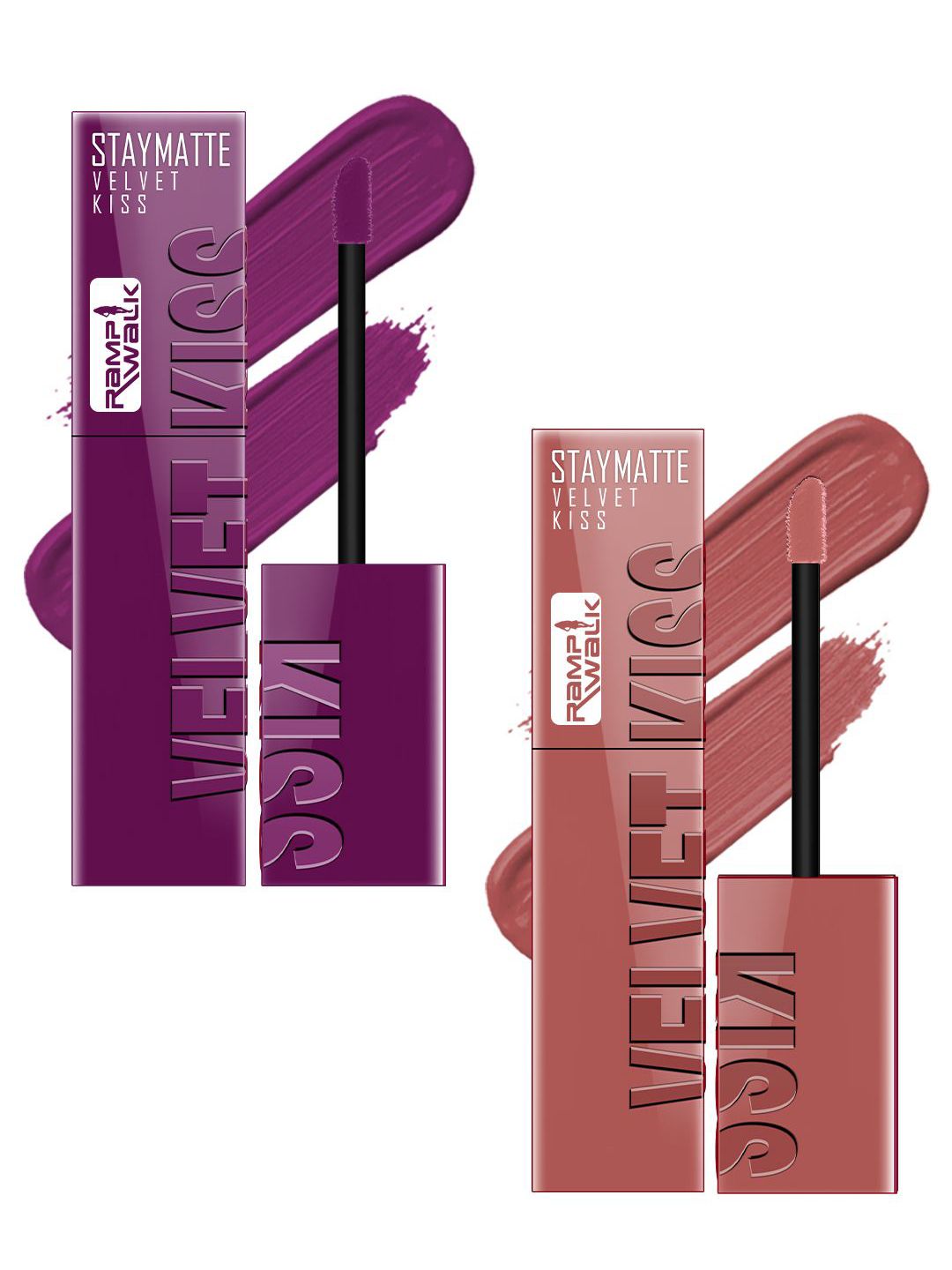 Ramp Walk Velvet Kiss Set Of 2 Waterproof Liquid Lipstick - 3.5 g Each - Wine - Nude-picture-24