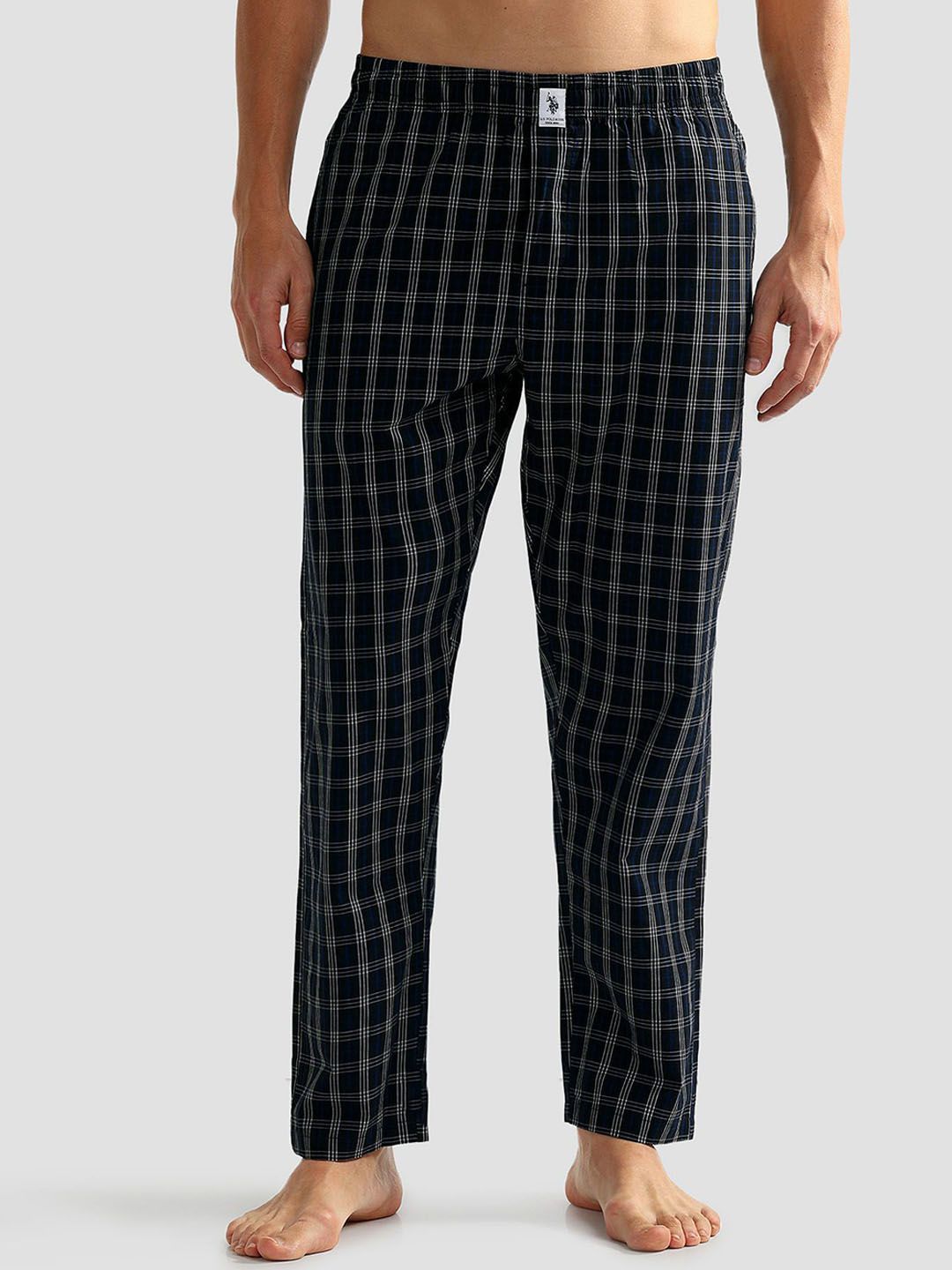 U.S. Polo Assn. Men Checked Mid-Rise Pure Cotton Lounge Pants
