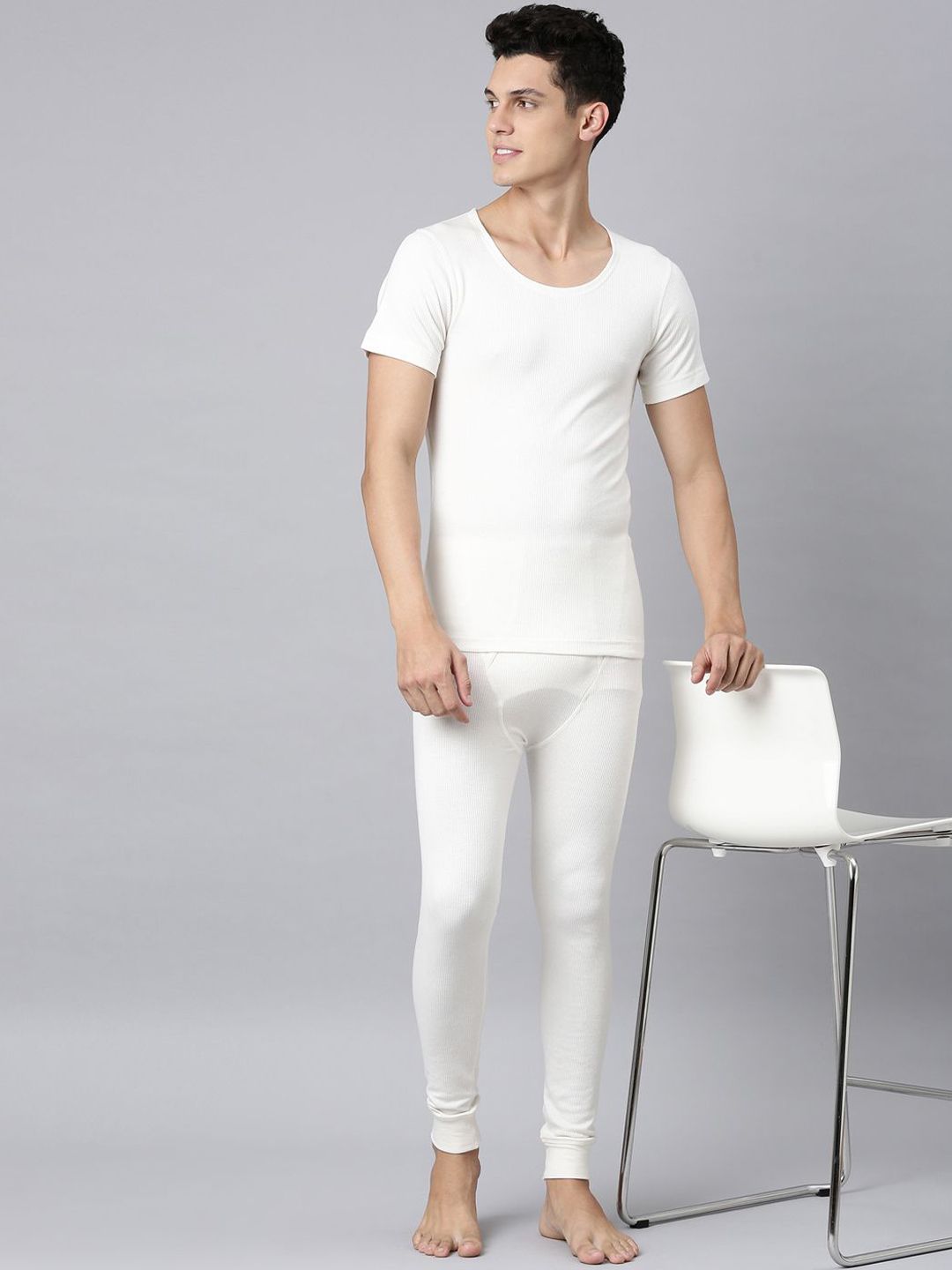 Levi's Round Neck Half Sleeve Thermal Top and Bottom Set For Men's (White)