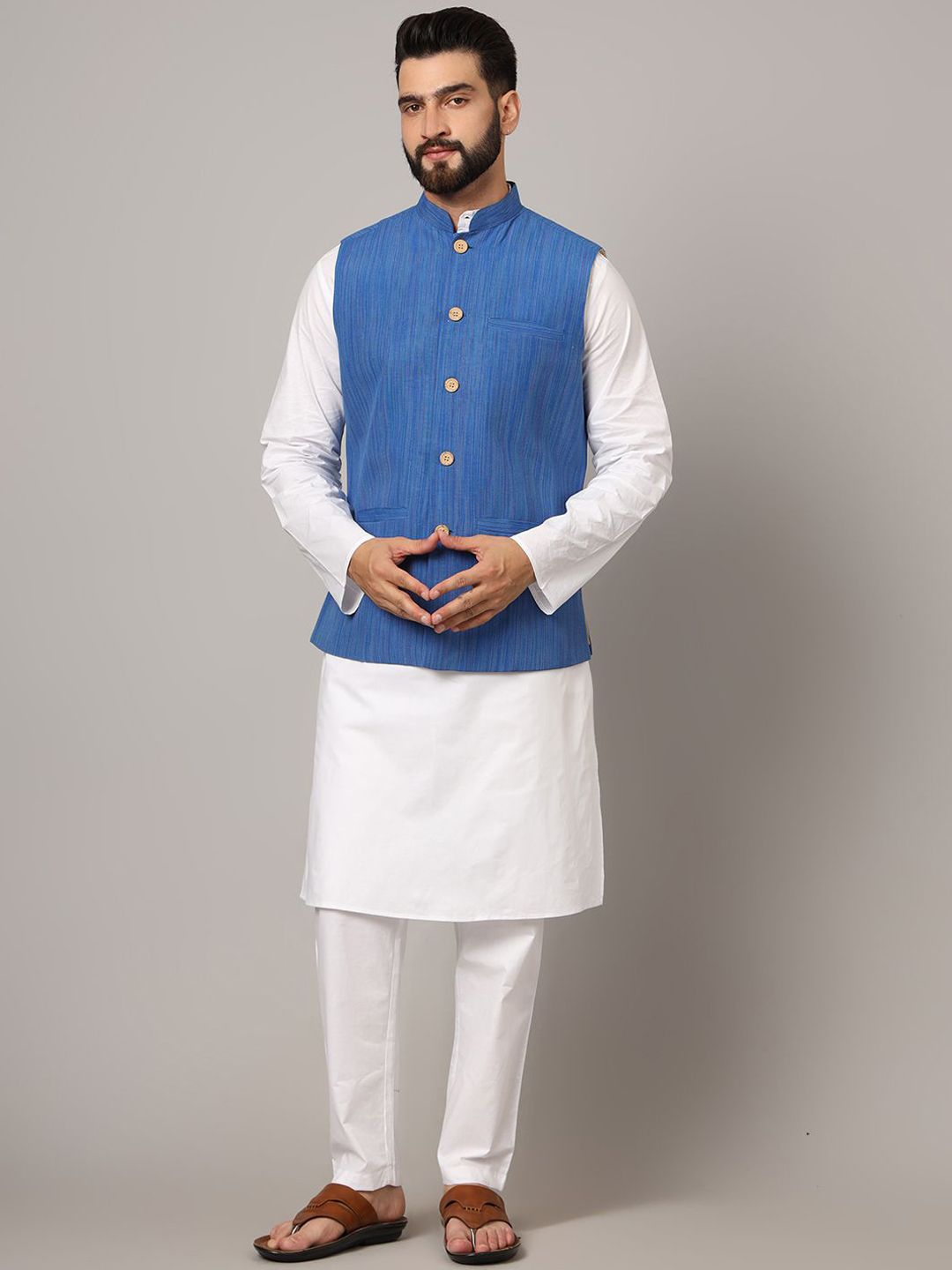 Latest Chikan Garments Striped Woven Nehru Jacket-picture-7