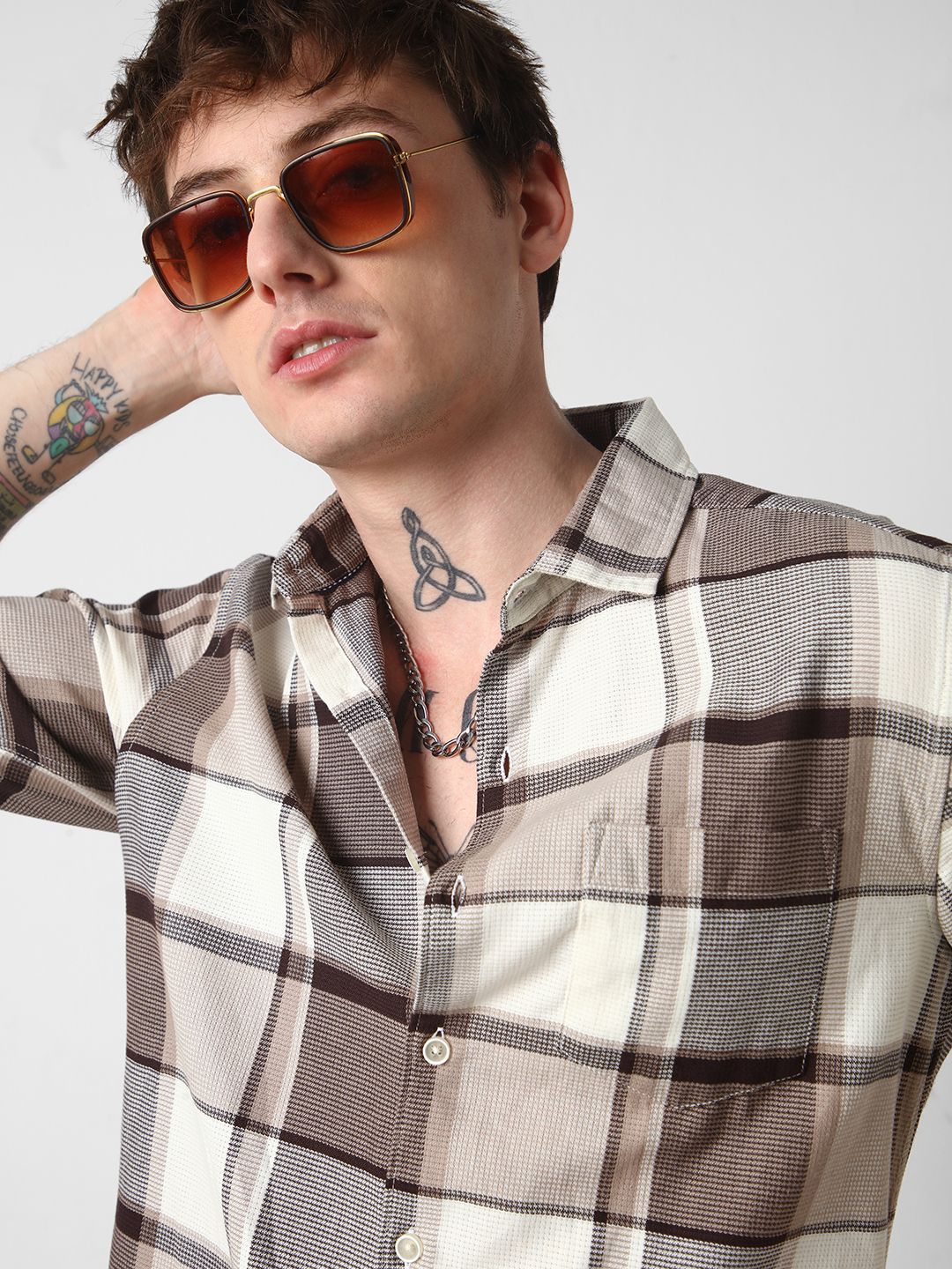 VASTRADO Men Classic Slim Fit Opaque Checked Casual Shirt-picture-33