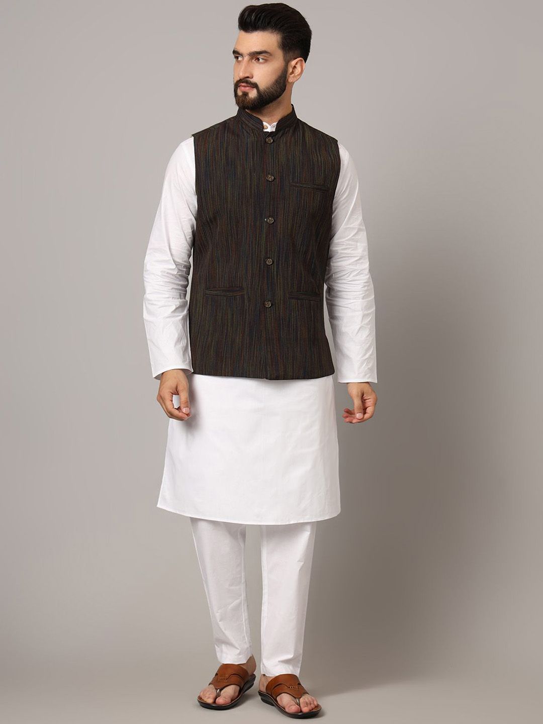 Latest Chikan Garments Striped Woven Nehru Jacket-picture-38